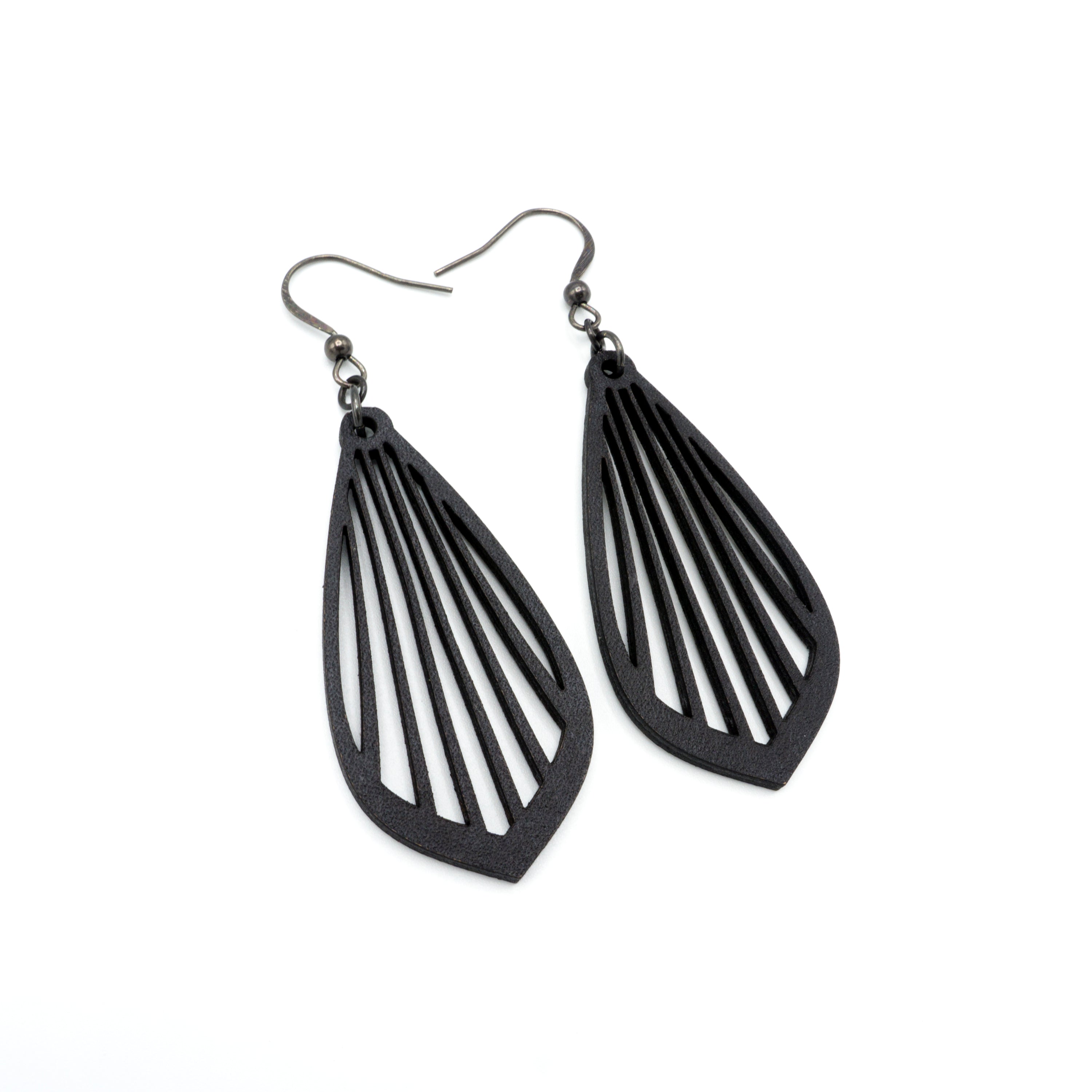 Gem Point 02 [M] Black Leather Earrings for Women - Boho Chic Handmade Dangle Earrings for Casual Wear, Parties & Special Occasions