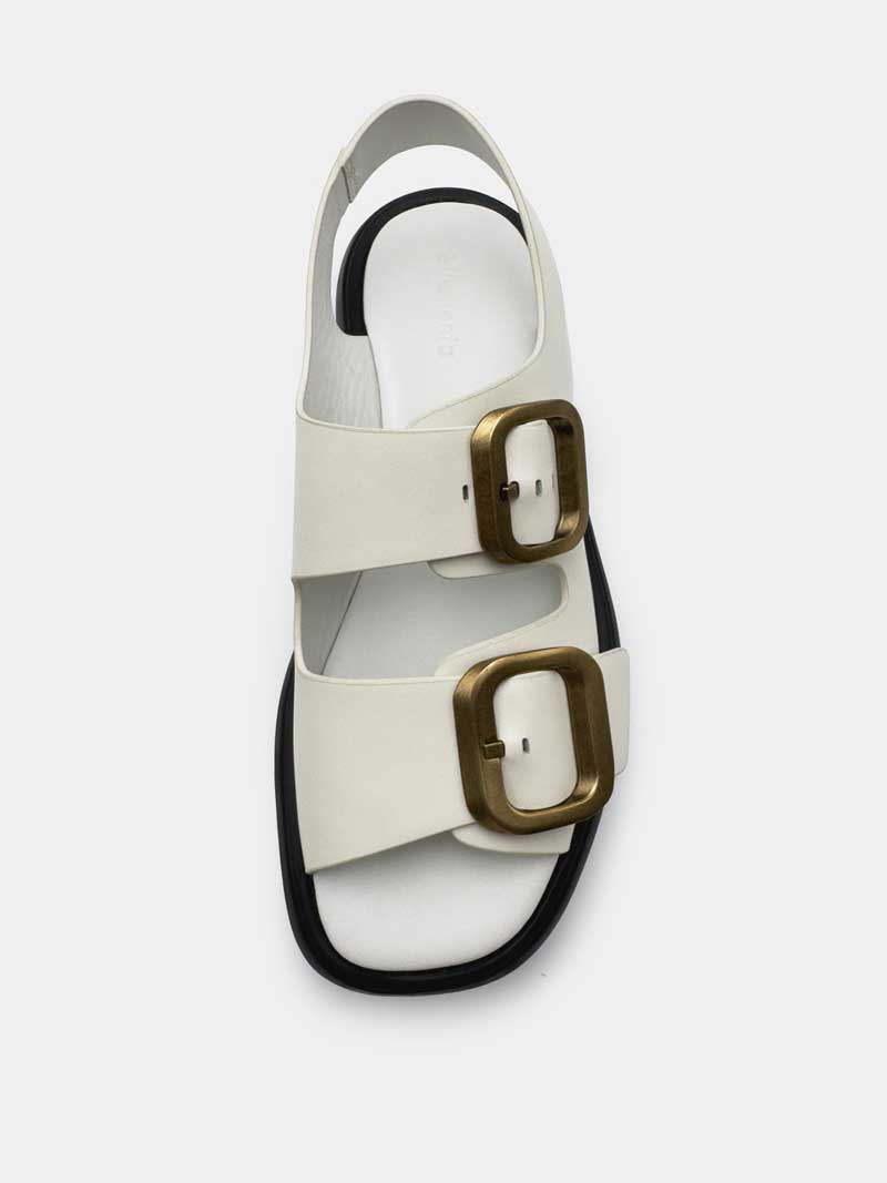 White Leather Platform Sandals with Buckles - Women's Fashion Chunky Heel Summer Shoes for Beach, Party & Casual Outfits