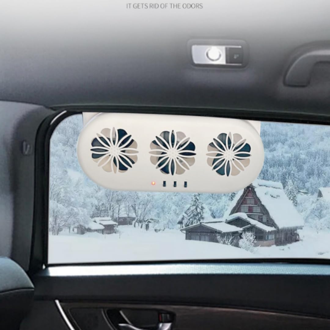 2024 Upgraded Solar Car Ventilation Fan - 3 Air Outlet Solar Powered Window Exhaust Fan for Most Vehicle Models (White) | Keep Your Car Cool & Fresh During Parking & Road Trips