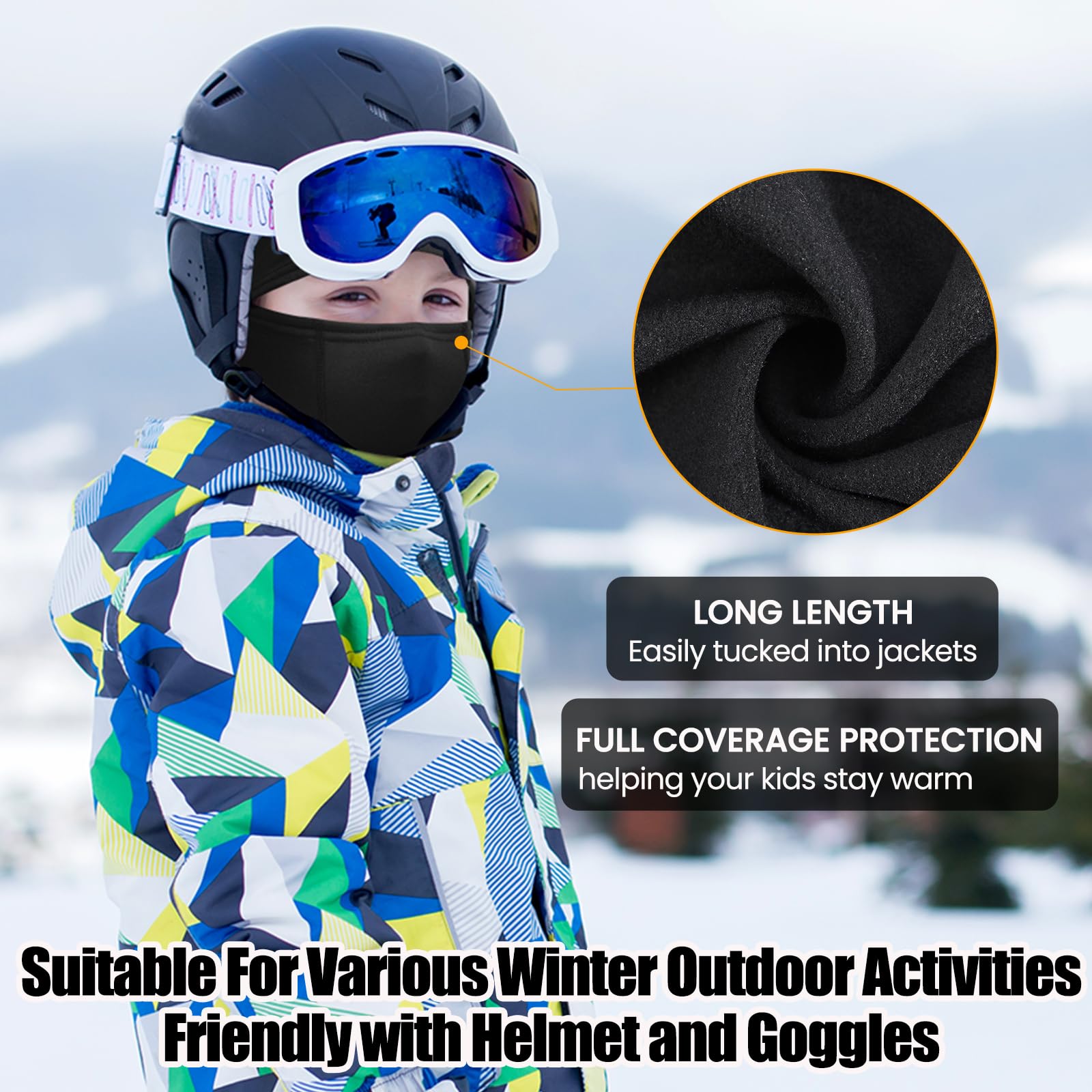Kids Balaclava Ski Mask Scarf - Warm Fleece Neck Gaiter & Full Face Cover for Cold Weather - Winter Sports Accessories for Boys & Girls (Black) - Perfect for Skiing, Snowboarding & Outdoor Winter Activities
