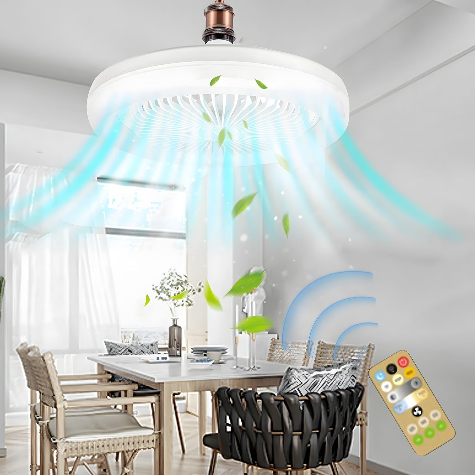 Low Profile Ceiling Fan with Lights & Remote Control - Hidden Electric Motor, Flush Mount Light Fan for Bedroom, Kitchen, Living Room | Energy Efficient Cooling & Ambient Lighting for Home Comfort
