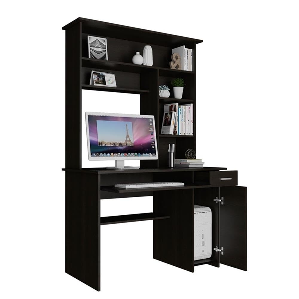 TUHOME Black Compu 180 Hutch Wood Desk for Home Office
