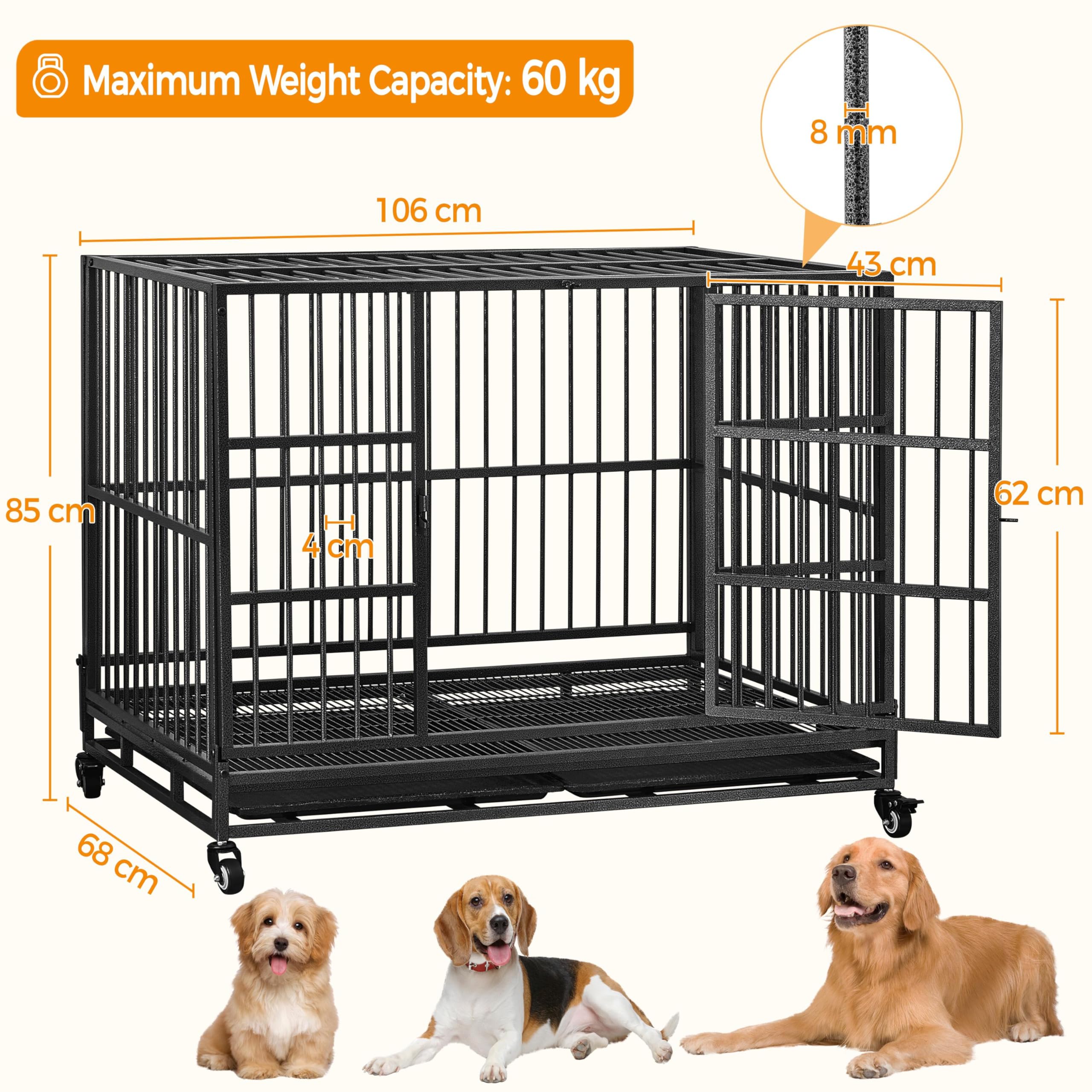Yaheetech 42 Inch Heavy Duty Dog Crate - Large Indestructible Pet Kennel with 2 Doors, Lockable Wheels & Removable Tray - Indoor Outdoor Use for Dogs, Puppies, Cats - Perfect for Home, Travel, Vet Visits (42