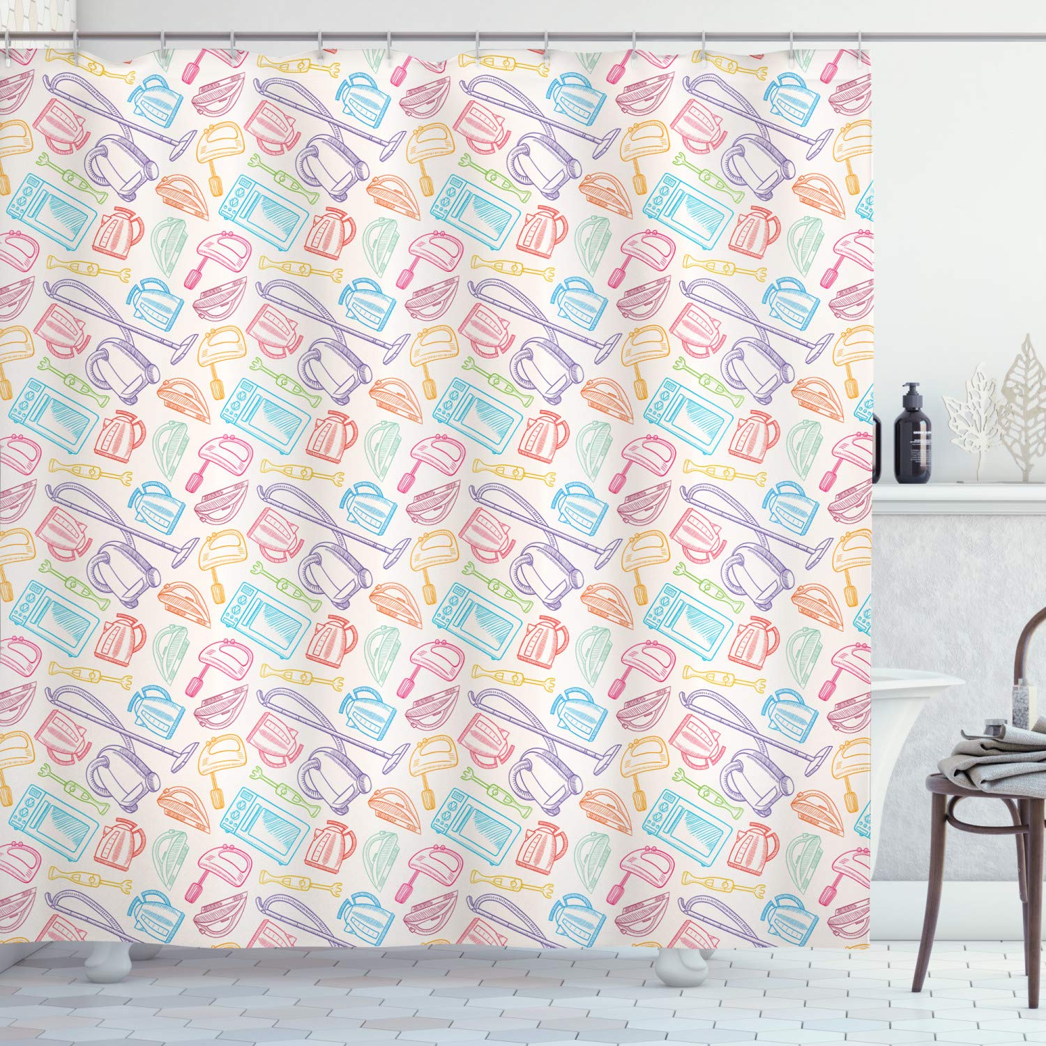 Colorful Electronic Household Hand-Drawn Shower Curtain - 69