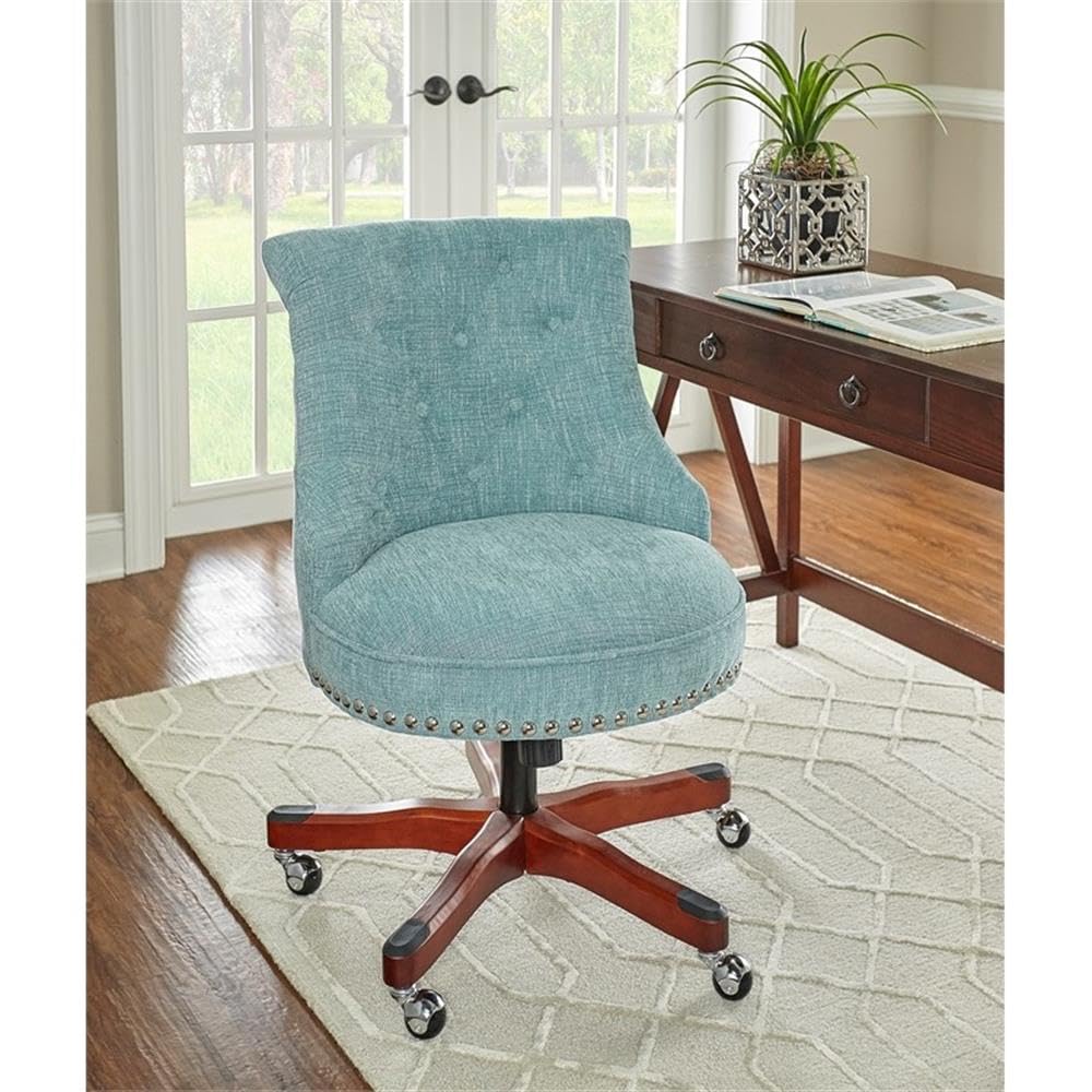 UrbanPro Wood Upholstered Office Chair in Aqua Blue - Ergonomic Desk Chair with Lumbar Support for Home Office, Study, or Workspace - Comfortable Modern Executive Chair for Long Hours Sitting
