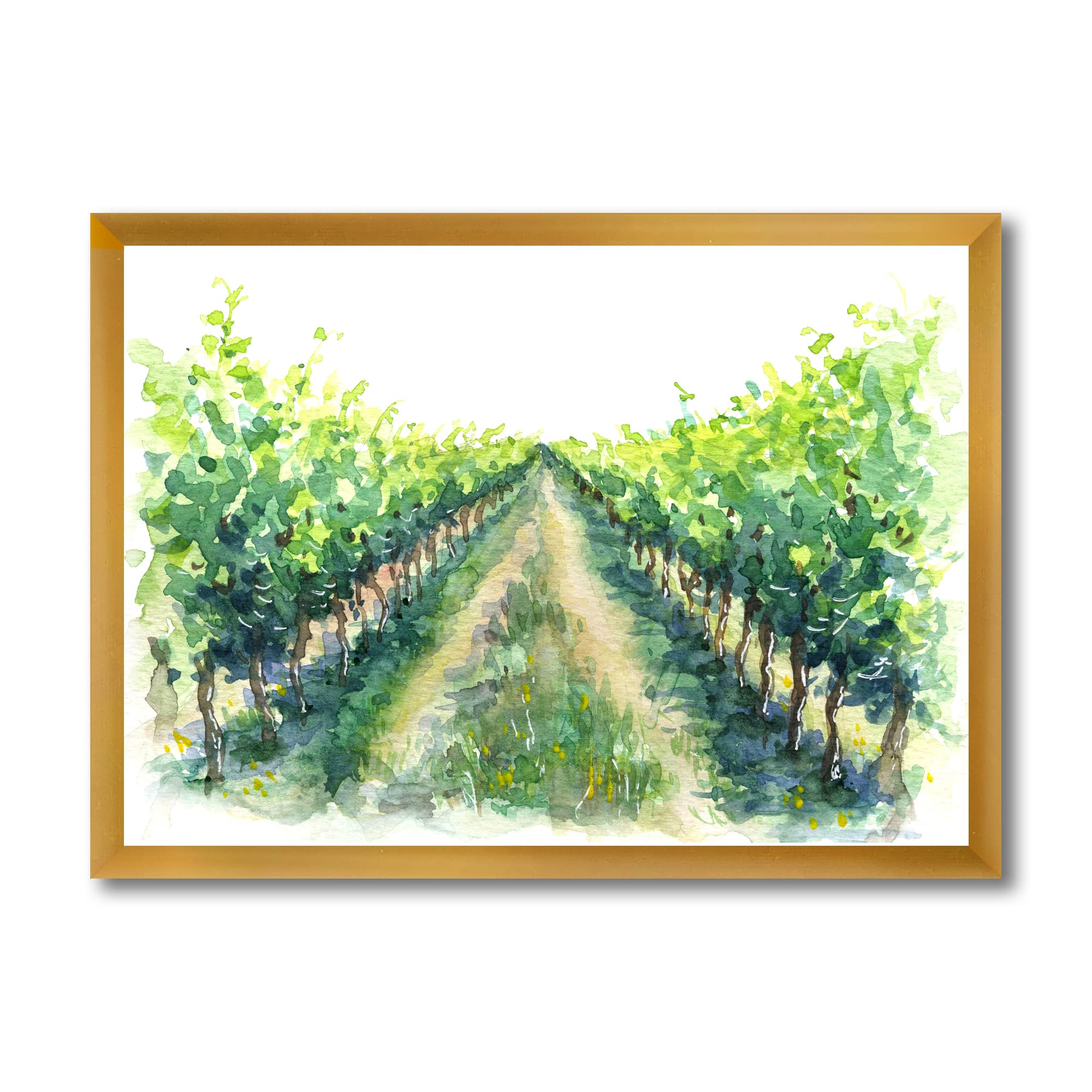 Vintage Vineyard Road Landscape Framed Wall Art - Rustic Countryside Decor for Living Room, Bedroom & Office