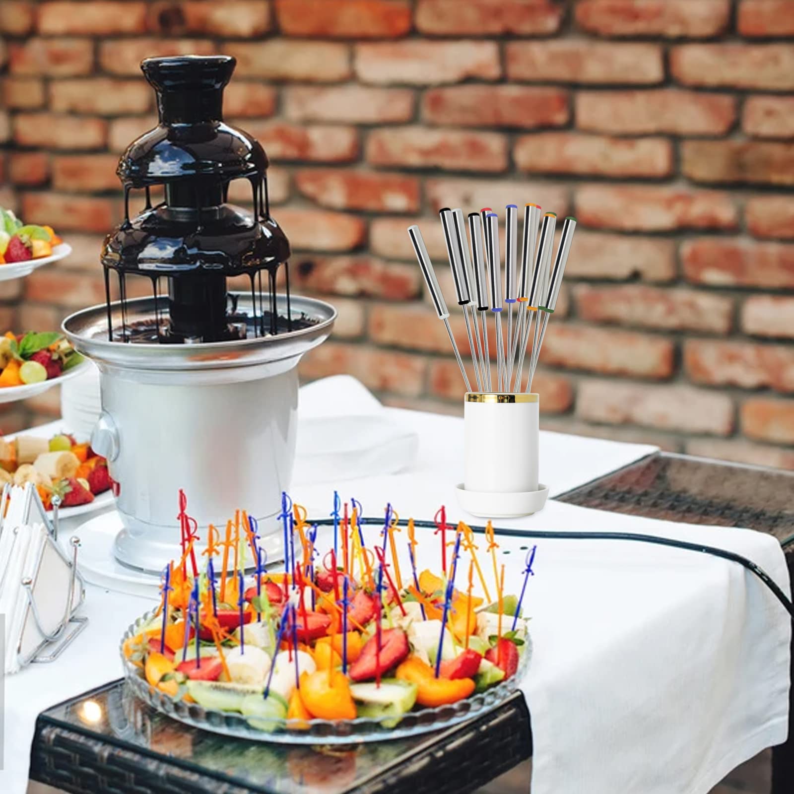 12-Piece Color-Coded Stainless Steel Fondue Forks Set with Heat-Resistant Handles - Perfect for Chocolate Fountains, Cheese Fondue, and Party Appetizers (9.7 Inches)