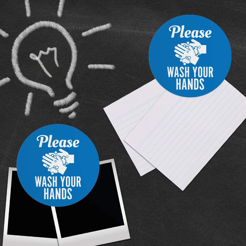 Wash Your Hands Fridge Magnet Set - 6 Pack Vinyl Circle Refrigerator Magnets for Home, Office & School - Funny Reminder for Hygiene & Organization