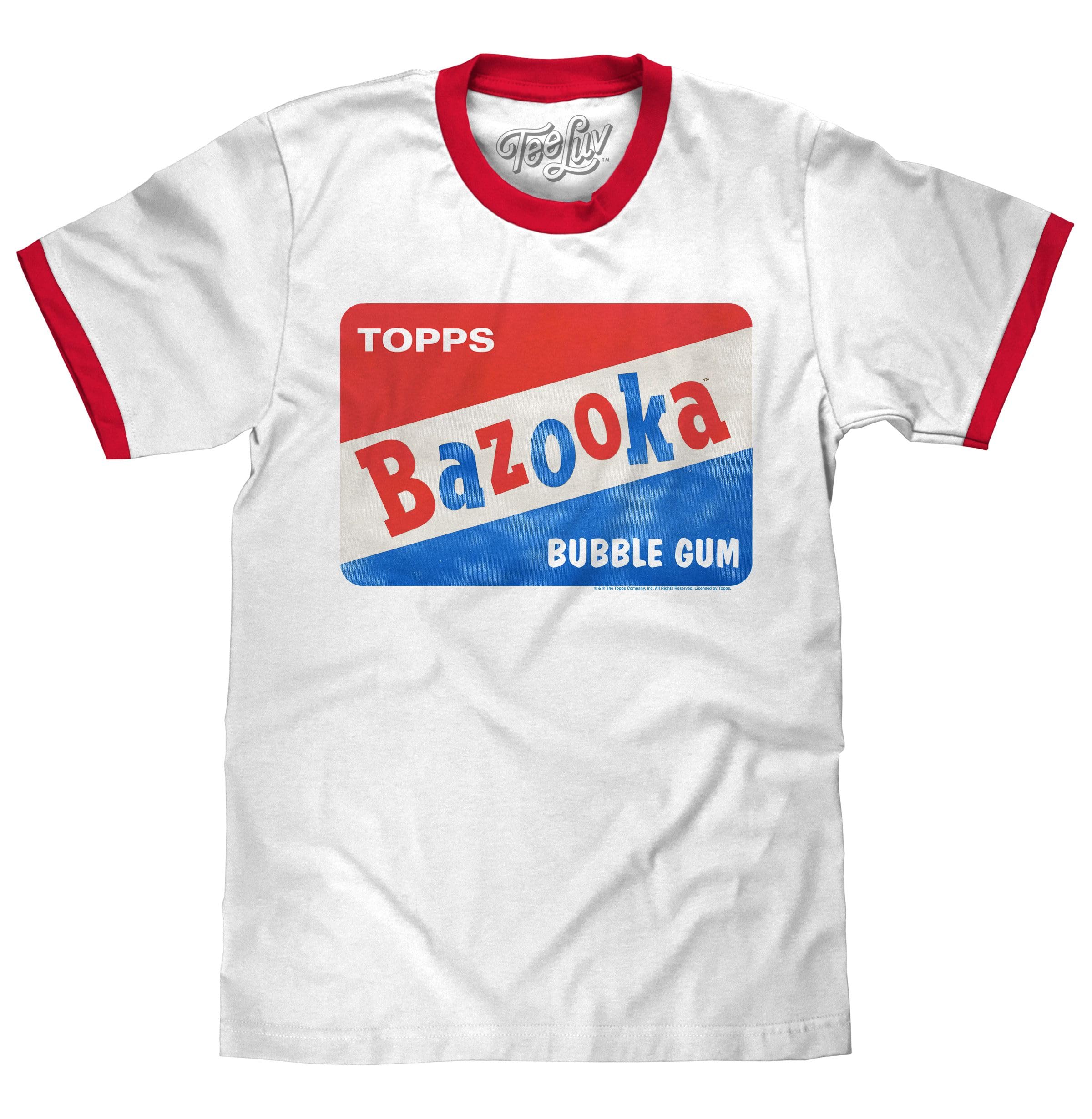 Tee Luv Men's Bazooka Bubble Gum Graphic T-Shirt - Vintage Retro Topps Candy Ringer Tee for Men - Perfect for Casual Wear, Retro Parties & Nostalgic Candy Lovers