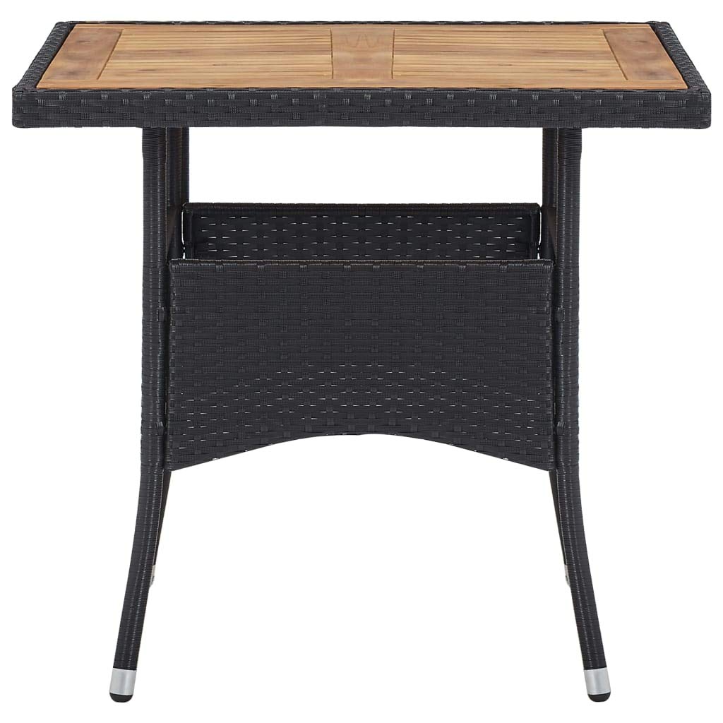 Black Poly Rattan & Acacia Wood Patio Dining Table - Rustproof, Waterproof, Weather Resistant Outdoor Furniture for Garden, Deck, Poolside & Backyard Dining