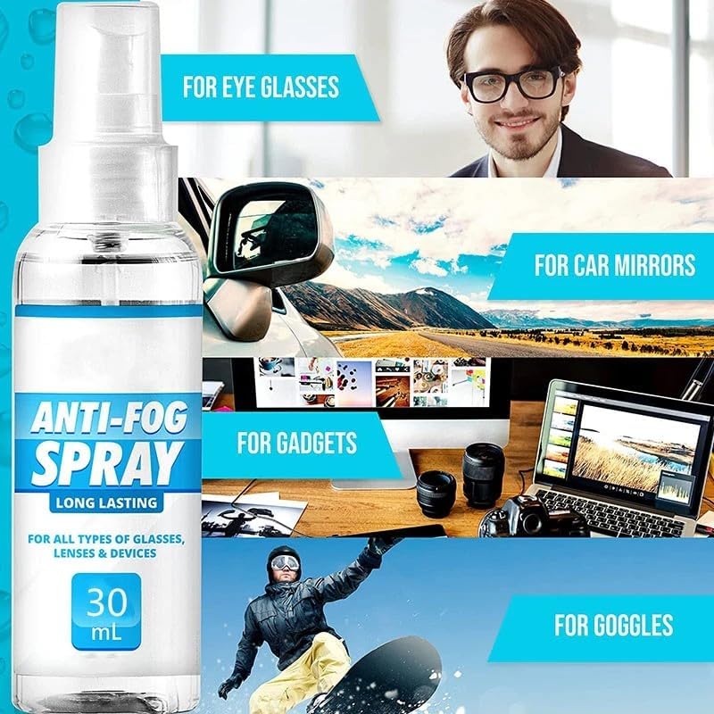 Premium Anti-Fog Eyeglass Cleaner Spray - Lens Cleaning Solution for Glasses, Sunglasses & Goggles - Prevent Fogging for Sports, Driving & Outdoor Activities