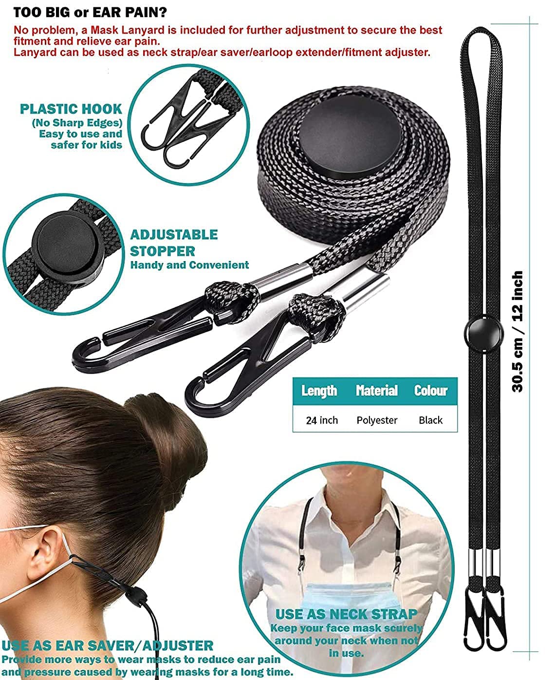 BLUNA KF94 Black Face Mask 10-Pack - Adjustable Strap for Comfort & Safety