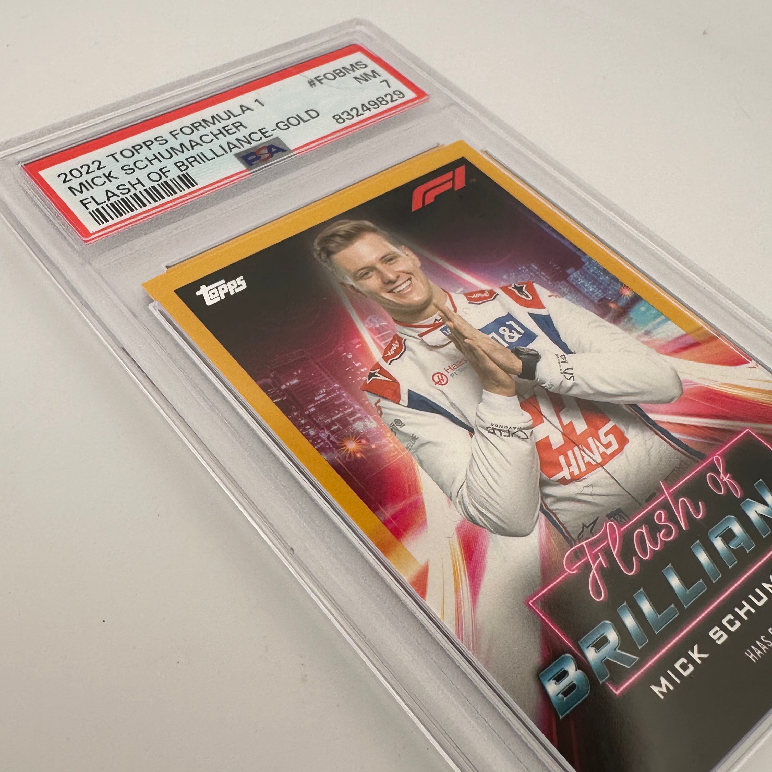 PSA 7 Mick Schumacher #FOBMS Flash Of Brilliance Gold Trading Card - 44/50 Limited Edition Collectible for Sports Memorabilia Fans & F1 Racing Enthusiasts