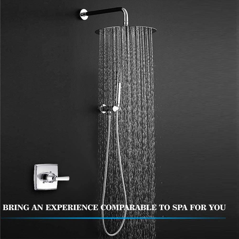 Voolan 8 Inch Rainfall Shower Head with 6 Inch Shower Arm - High Pressure Stainless Steel Showerhead for Strong Water Flow - Chrome Finish for Bathroom & Spa Relaxation - Perfect for Low Water Pressure Homes & Luxury Showers