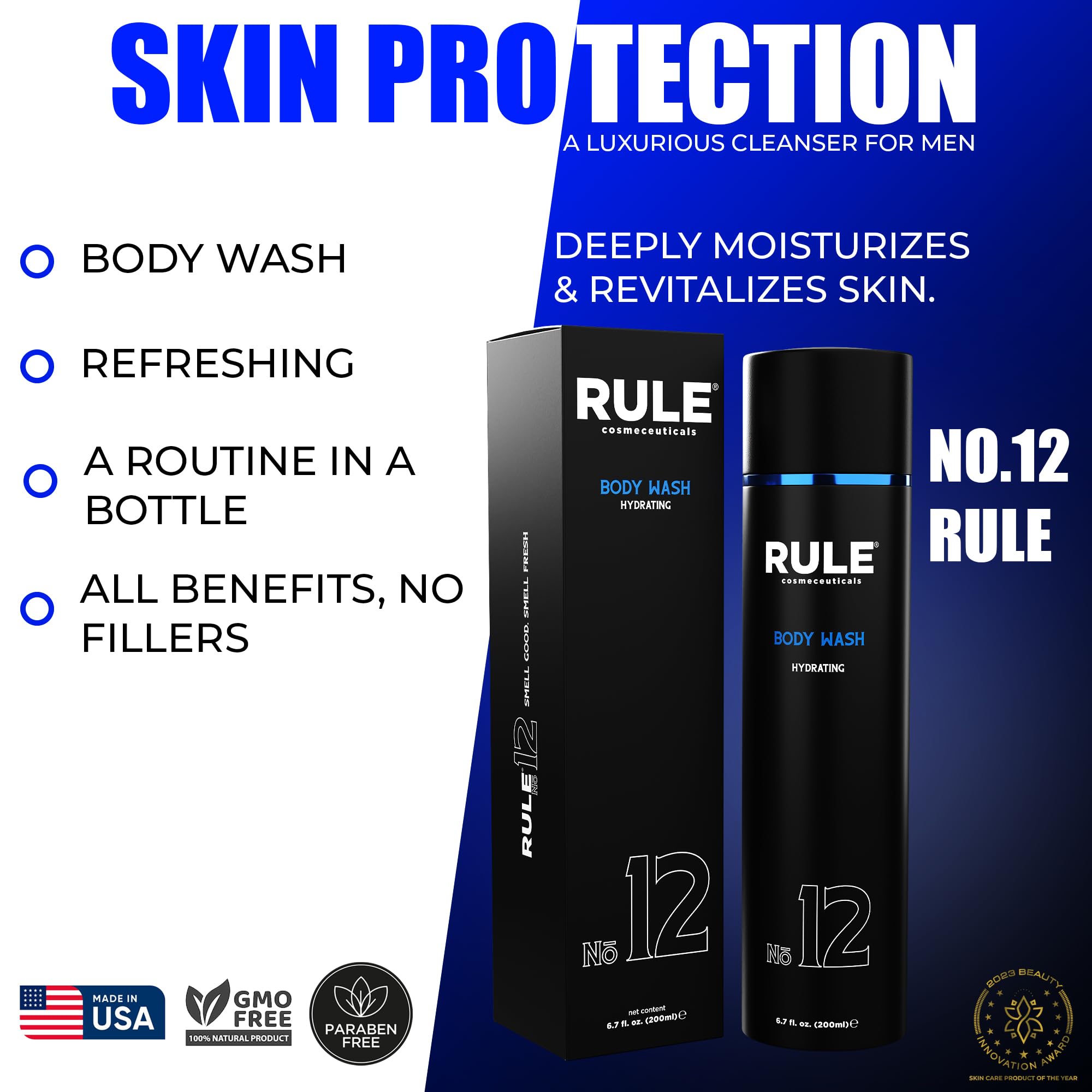 Rule No. 12 Men's Body Wash & Shower Gel with Shea Butter, Aloe Vera & Coconut Oil - Hydrating & Revitalizing Skin Cleanser (200mL) - Perfect for Daily Shower Routine & Post-Workout Refreshment