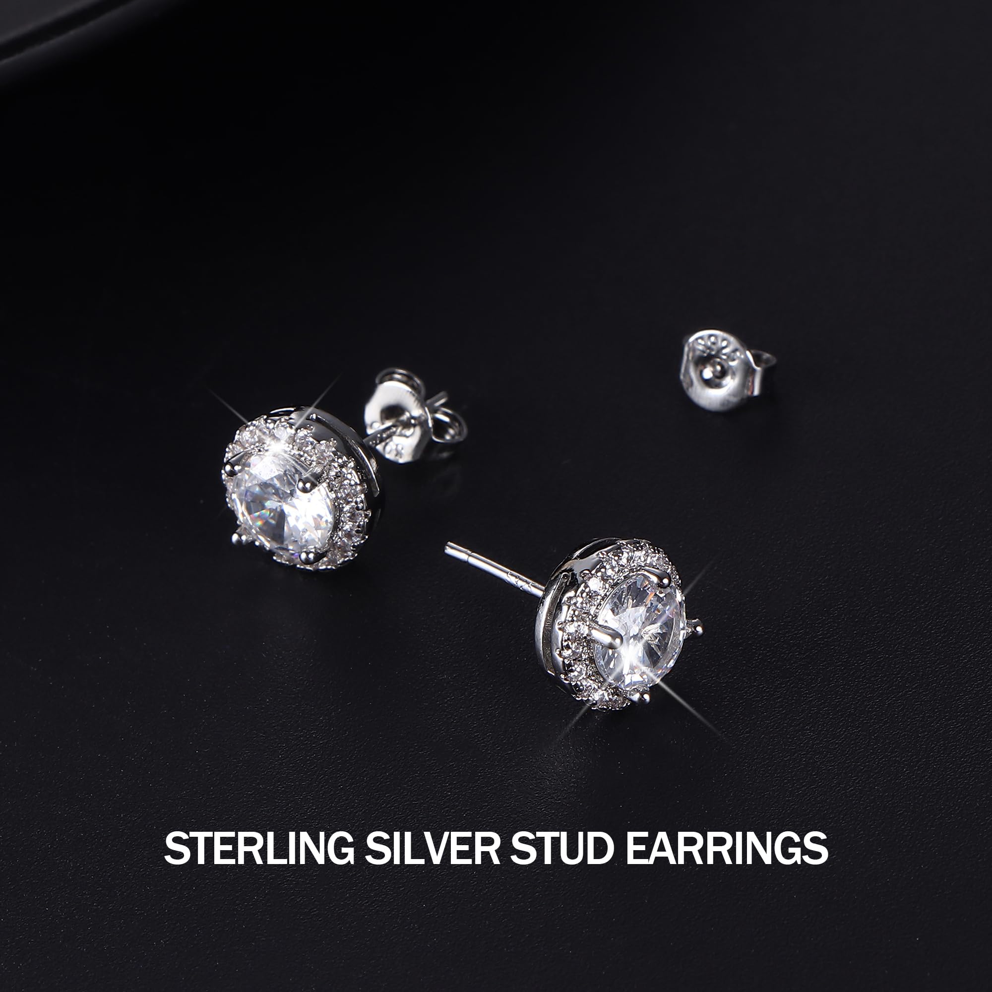 Chriscoco Hypoallergenic Sterling Silver Stud Earrings for Women & Men - Round, Square & Teardrop Cubic Zirconia Halo Studs - Simulated Diamond Earrings for Everyday Wear, Parties & Gifts