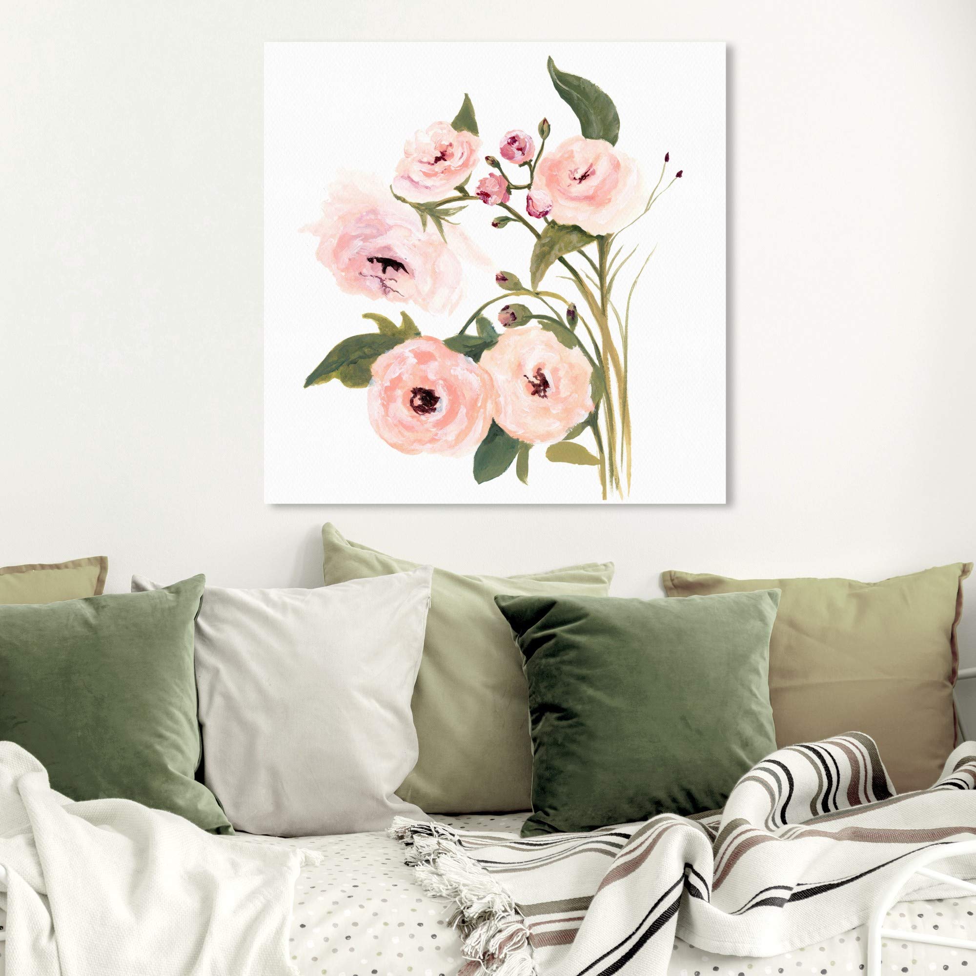 Wynwood Studio 'Blush Garden' Botanical Wall Art - 30x30 Inch Floral Canvas Print in White & Pink for Living Room, Bedroom, Office Décor
