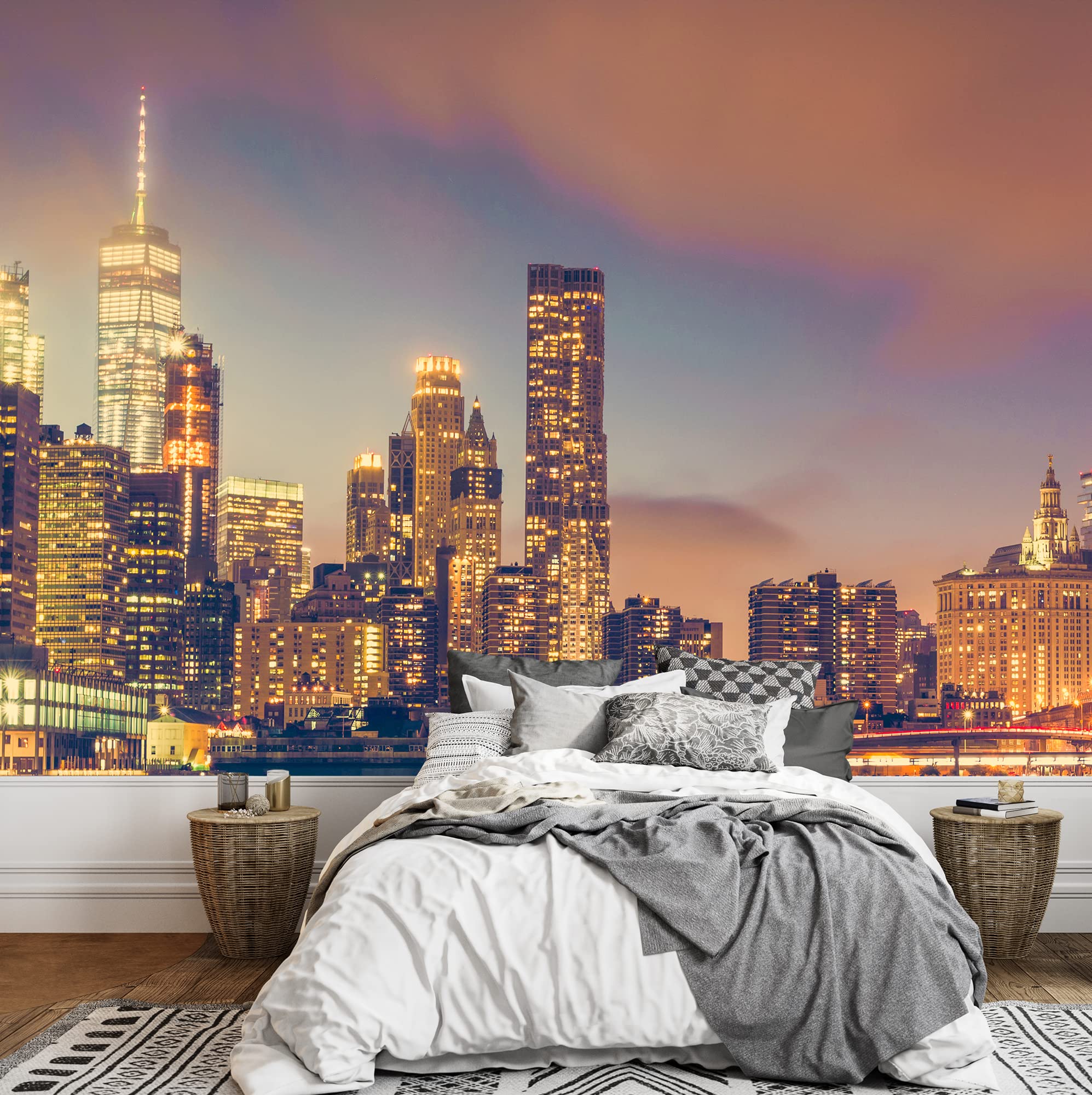 Wall26 Removable Wall Sticker - New York City Neon Lights Skyline Mural with Pastel Color Palette | 66x96 Inch Peel & Stick Wall Decal for Living Room, Bedroom, Office Decor | Perfect for Urban Apartment, Dorm Room & Modern Workspace