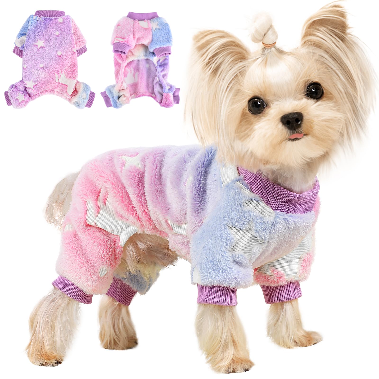 XXS Fleece Dog Sweater for Small Dogs - Winter Warm Pet Clothes with 4 Legs, Cozy Pajamas for Chihuahua & Yorkie, Pink Dog Apparel | Perfect for Indoor Lounging & Outdoor Winter Walks