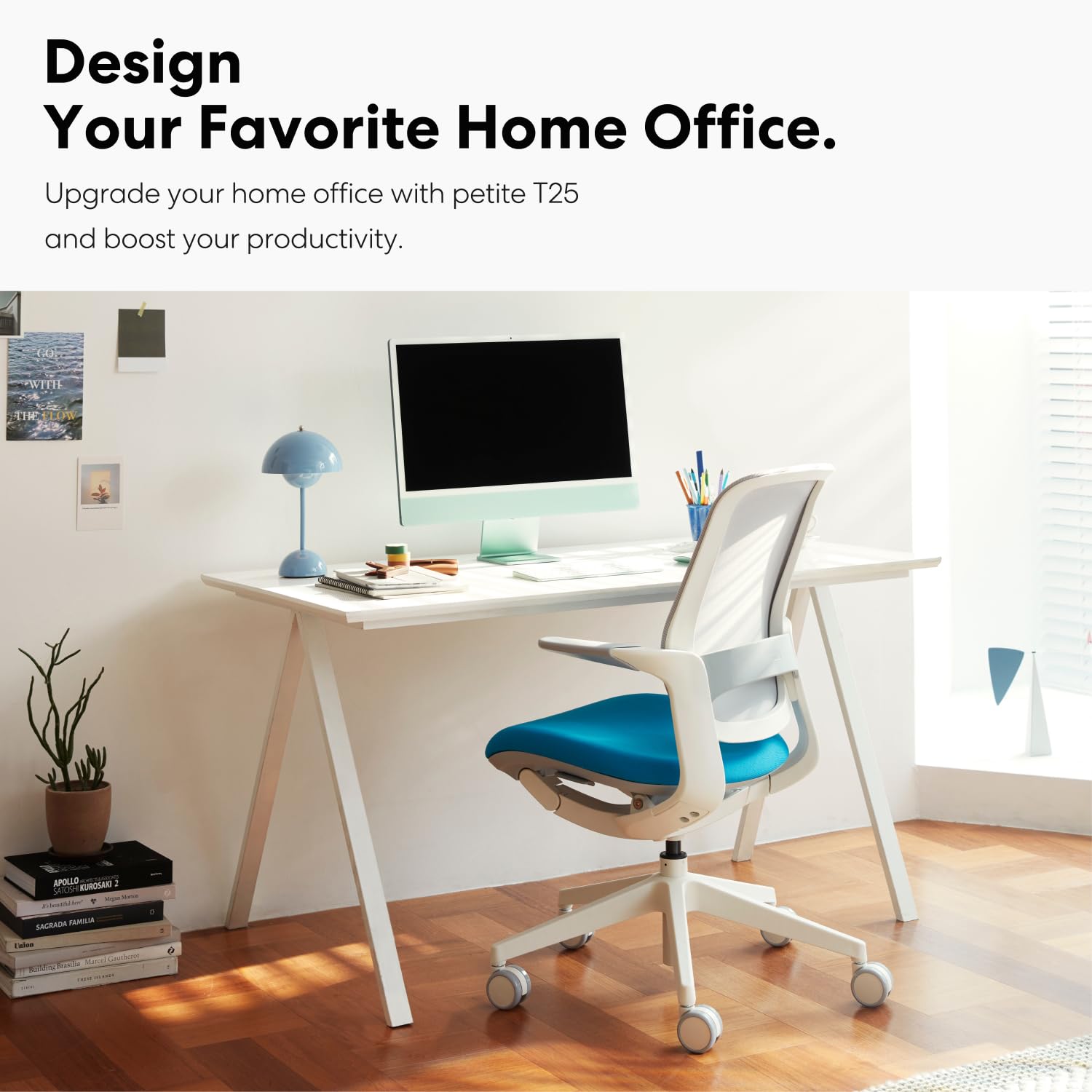SIDIZ T25 Compact Ergonomic Office Chair for Petite Women - Adjustable Height Mesh Computer Chair with Auto Tilt - Home & Gaming Desk Chair for Small Spaces (White Mesh/Blue Seat) - Perfect for Home Office, Study & Small Workspaces