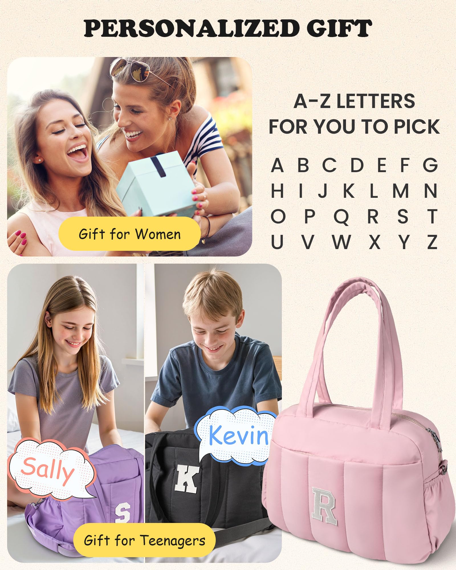 Personalized Monogram Weekender Bag for Women - Custom Initial Duffel Travel Bag with Makeup Pouch | Perfect Gift for Mom, Bride, Friend Birthday | Ideal for Weekend Getaways, Business Trips & Overnight Stays