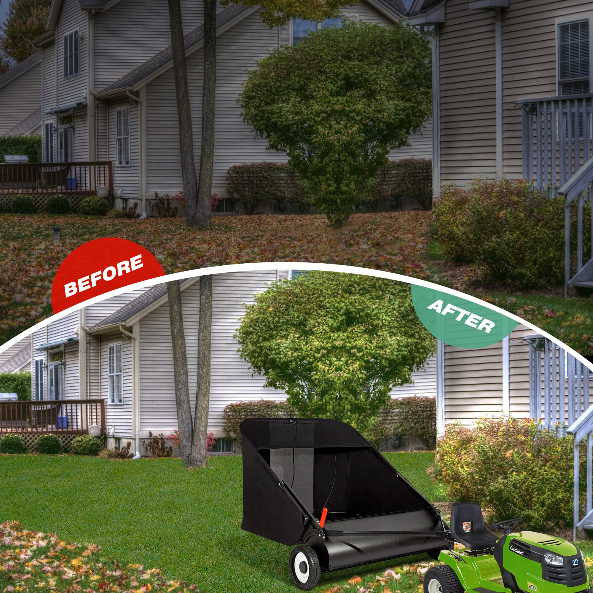 Upgraded 42-Inch Lawn Sweeper for Leaves & Grass - 21 cu.ft Large Capacity Yard Sweeper with Adjustable Height & 4 Spinning Brushes - Perfect for Yard, Lawn, Farm, Sidewalk & Leaf Collection
