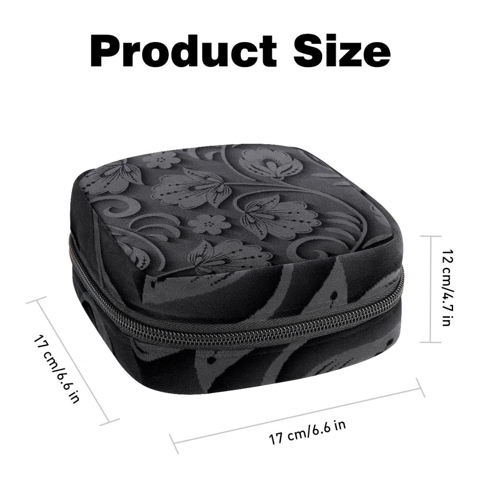 3D Floral Black Leaf Pattern Menstrual Cup & Pad Organizer Pouch - Portable Hygienic Storage for Women & Girls - Perfect for Travel, Gym, and Daily Use