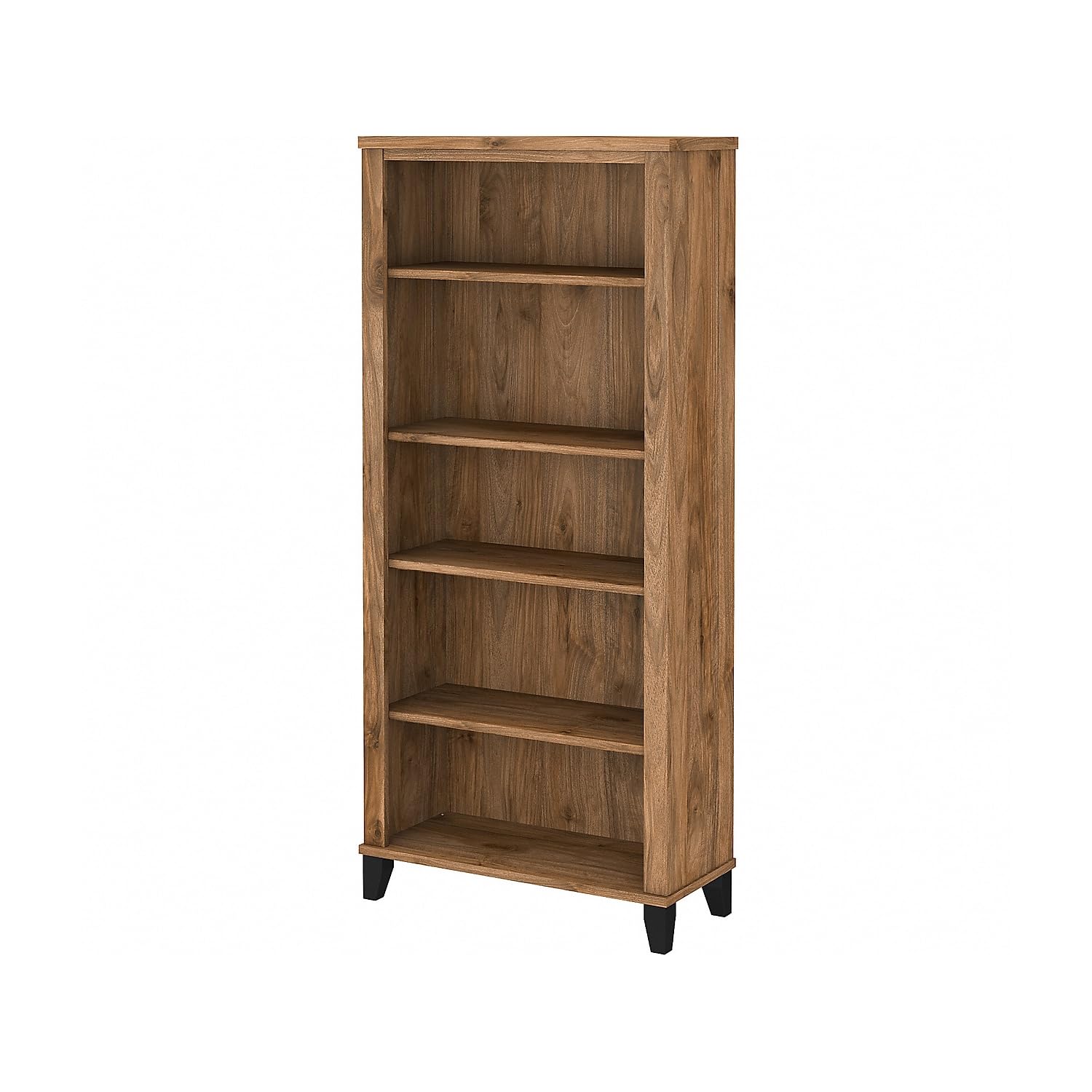 Bush Furniture Somerset 5-Shelf Bookcase in Fresh Walnut - Tall Wooden Bookshelf for Living Room, Home Office & Entryway - Large Storage Shelf for Books, Decor & Organizing Spaces