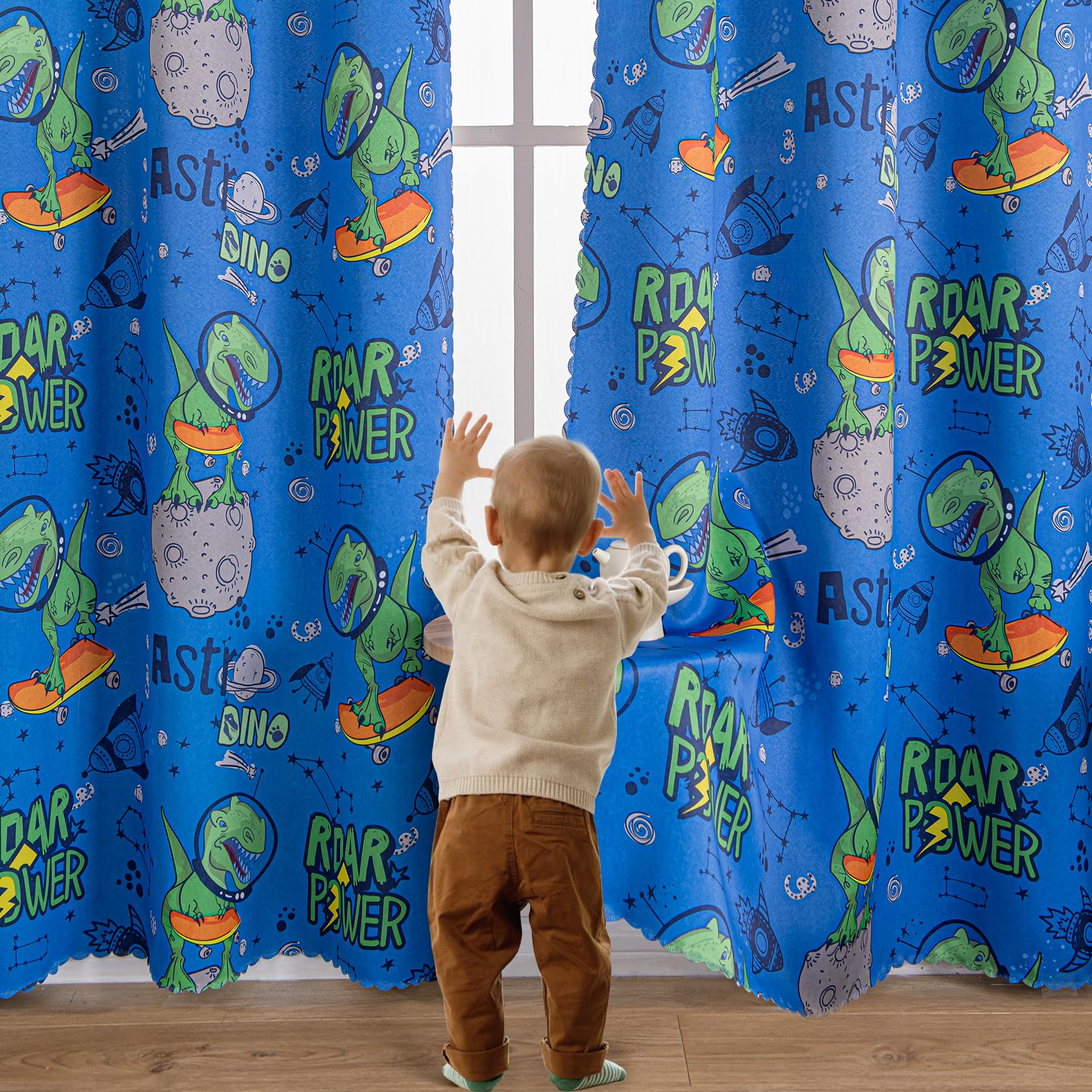 UNISTAR Kids Blackout Curtains - Blue Dinosaur Print Grommet Window Drapes (52x84 Inch, 1 Panel) for Boys Bedroom, Nursery & Playroom - Perfect for Light Blocking & Room Decor