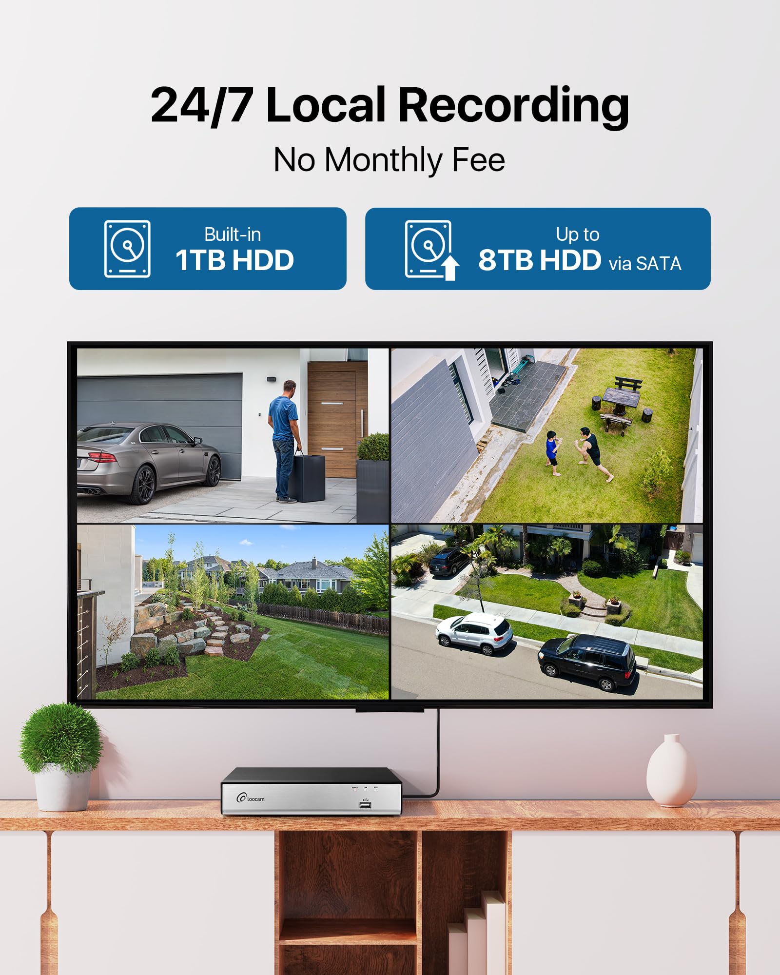 1080p H.265+ Security Camera System with 1TB HDD | AI Human & Vehicle Detection | Wired Indoor/Outdoor Surveillance | IP66 Weatherproof | Remote Viewing via Mobile App | Perfect for Home, Business & Property Security Monitoring