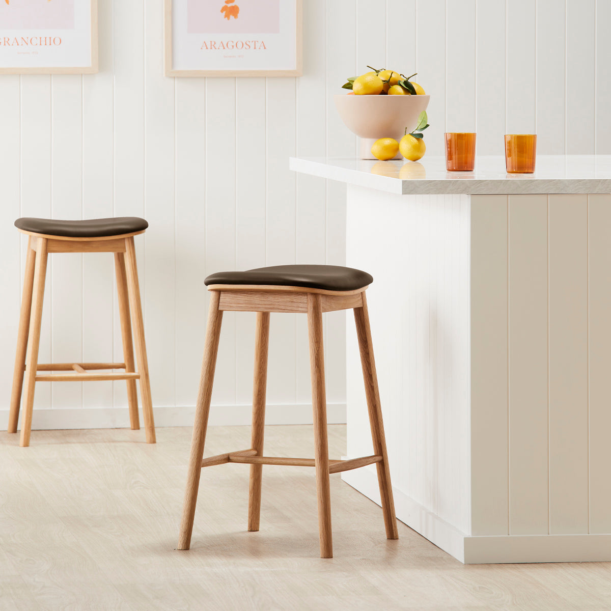 Premium Lando Leather Backless Bar Stool - Modern Counter Height Stool for Kitchen Island, Breakfast Nook & Home Bar - Comfortable PU Leather Seat with Chrome Metal Base