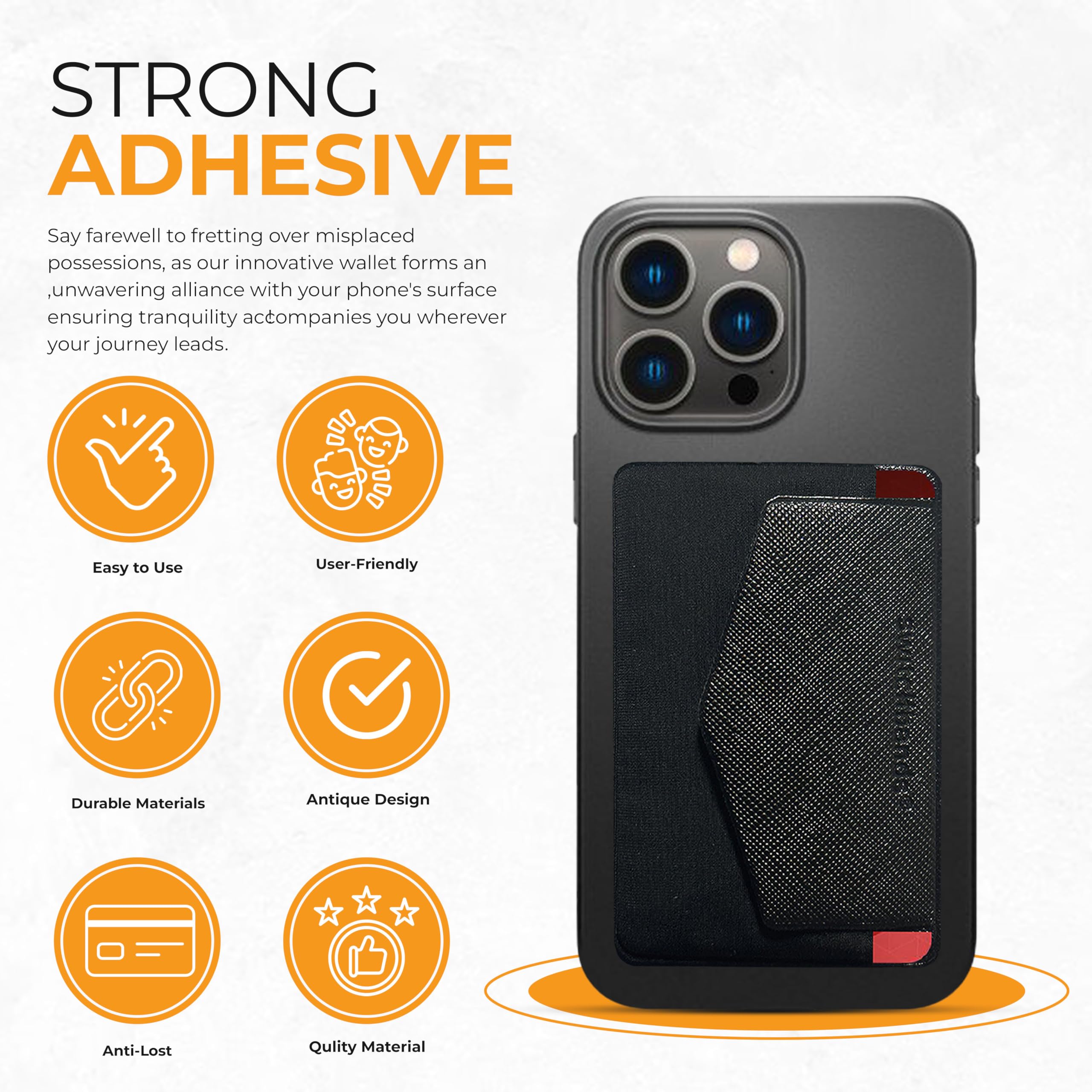 Phone Wallet Card Holder - Stick-on for iPhone & Smartphones, Secure Flap for Credit/ID Cards - Perfect for Travel & Daily Use