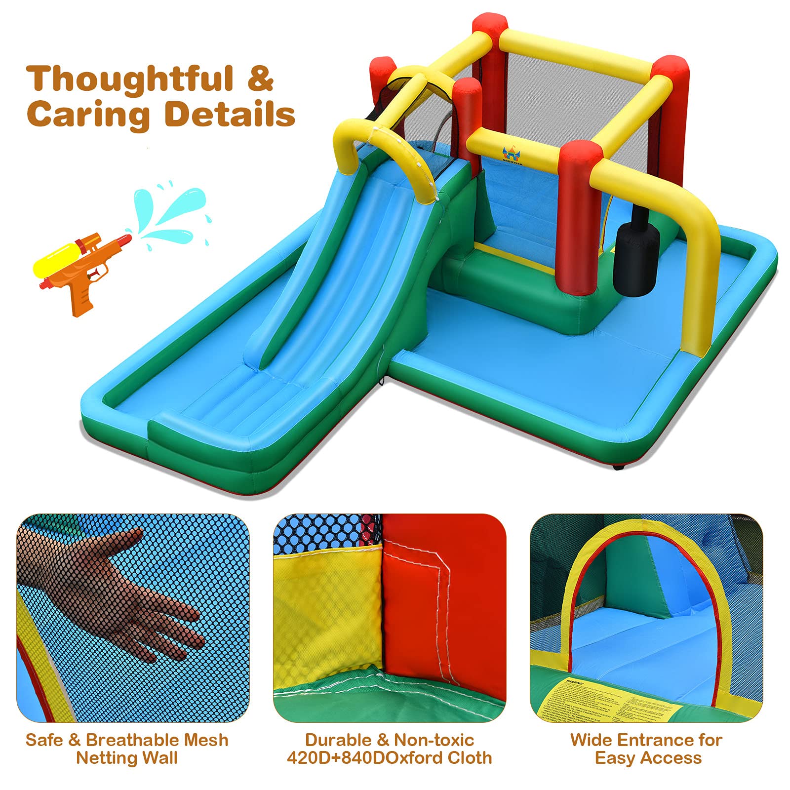 BOUNTECH Inflatable Water Slide & Bounce House Combo - 750W GFCI Blower Included | Wet & Dry Outdoor Play for Kids & Adults | Perfect for Backyard Parties, Summer Fun & Birthday Gifts