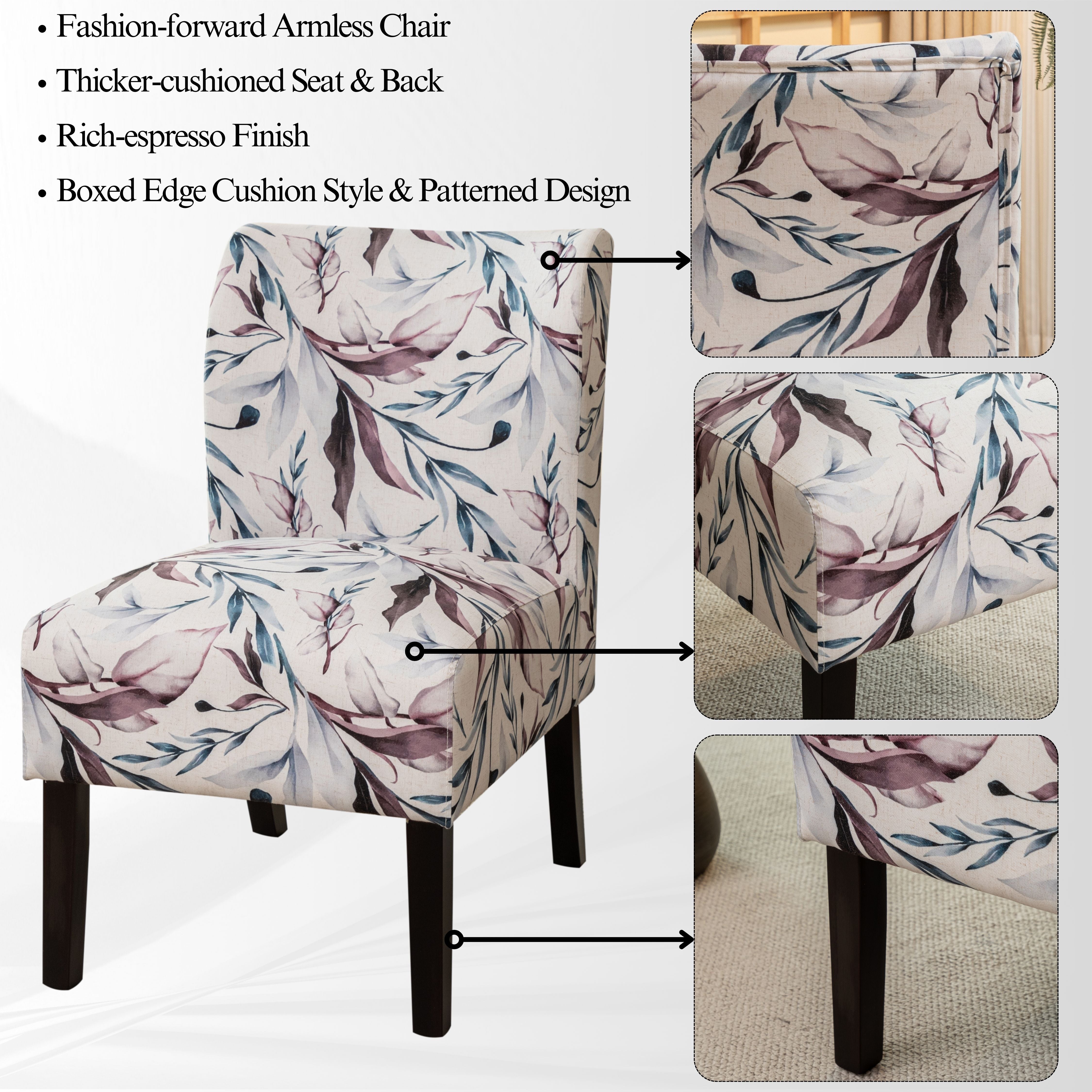 Modern Capa Fabric Armless Accent Chair by Roundhill Furniture - Stylish Contemporary Living Room Seating for Home Office, Lounge & Reading Nook