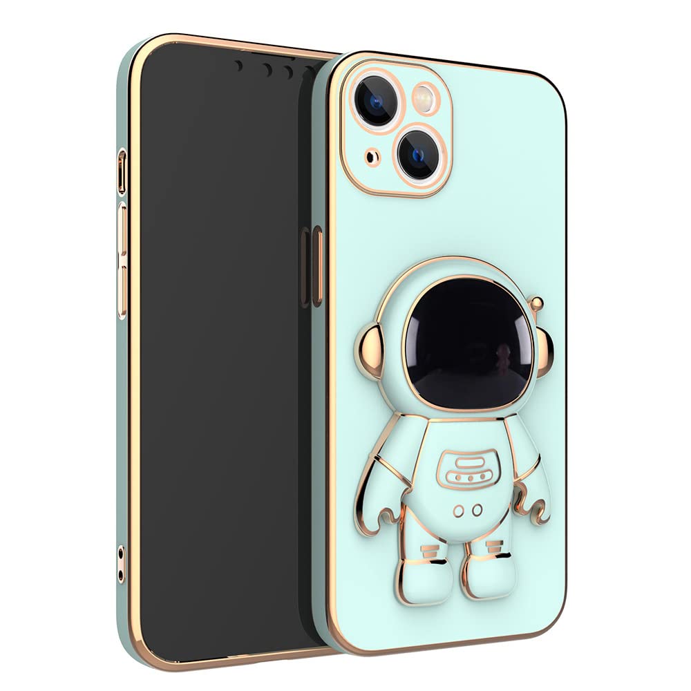 6D Plating Astronaut Hidden Stand iPhone 12 Mini Case - Green Foldable Bracket Cover with Free Camera Protector | Perfect for Space Enthusiasts & Everyday Use