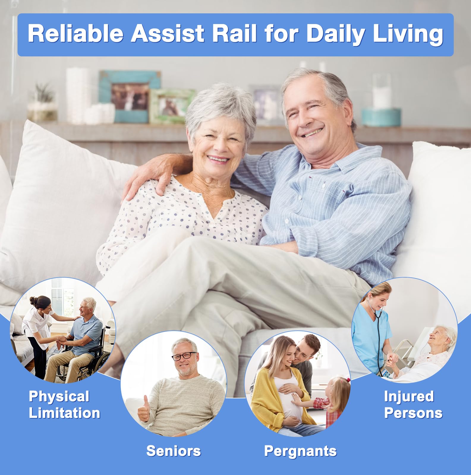 Adjustable Bed Rails for Elderly Adults - Safety Bed Assist Rails with Sensor Light & Storage Pocket - Foldable Bedside Support for Twin/Full/Queen/King Mattresses - Ideal for Seniors, Post-Surgery Recovery, and Home Care Use