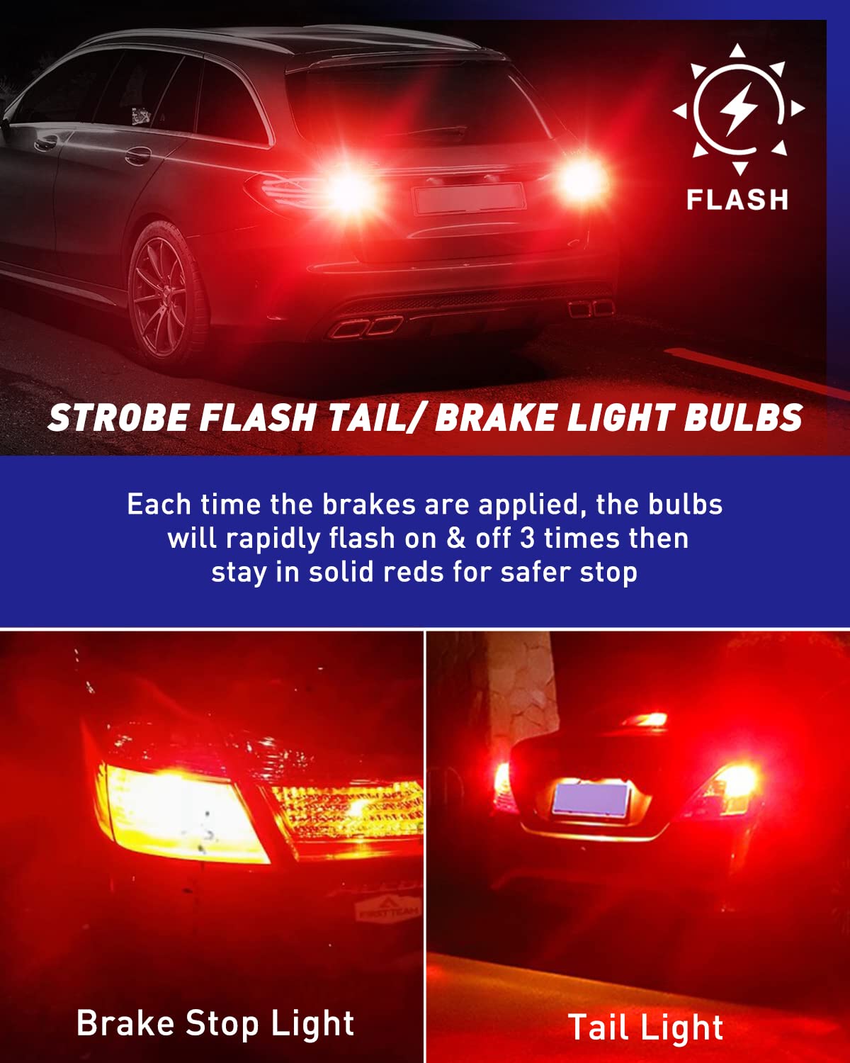 AUTOONE 7440 7443 LED Strobe Brake Light Bulb Red - 2800LM Flashing Strobe Blinking LED Tail Light Bulbs for T20 W21W 7441 7444 7443R - 300% Brighter Canbus Ready Plug and Play LED Stop Bulbs - Pack of 2 - Perfect for Car, Truck, Motorcycle Safety & Customization
