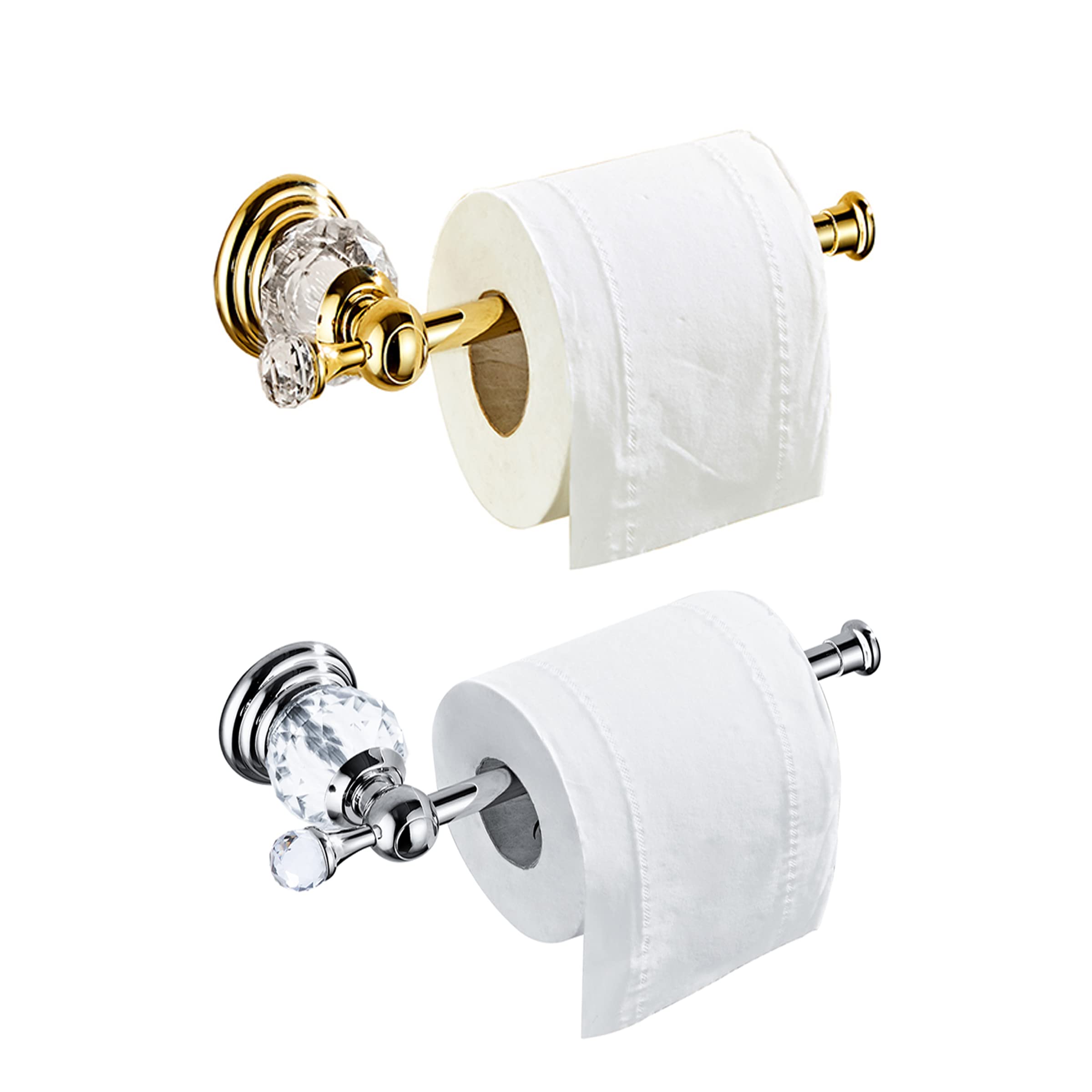 BATHSIR Crystal Toilet Paper Holder - Chrome & Gold Wall Mounted Tissue Roll Holder for Bathroom Decor | Elegant Bathroom Accessory for Home & Hotel Use