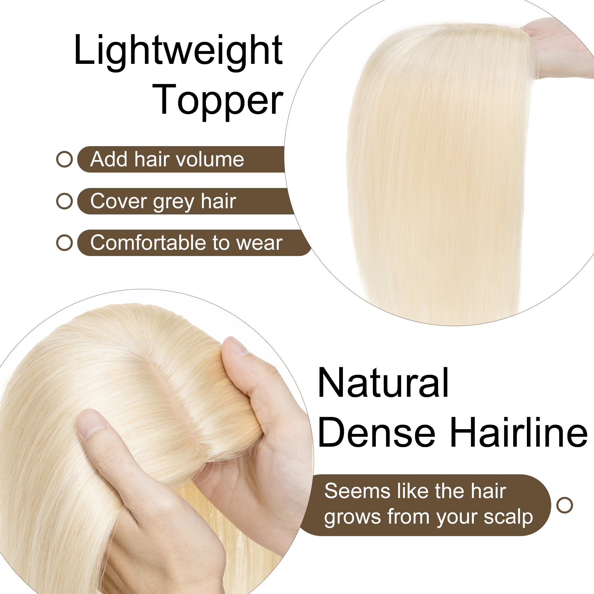 SEGO Real Human Hair Toppers for Women - No Bangs, 130% Density, 10x12cm Silk Base, 100% Remy Human Hair Clip-in Top Wiglet for Thinning Hair (12 Inch, Platinum Blonde) | Perfect for Daily Wear, Special Occasions & Hair Volume Enhancement