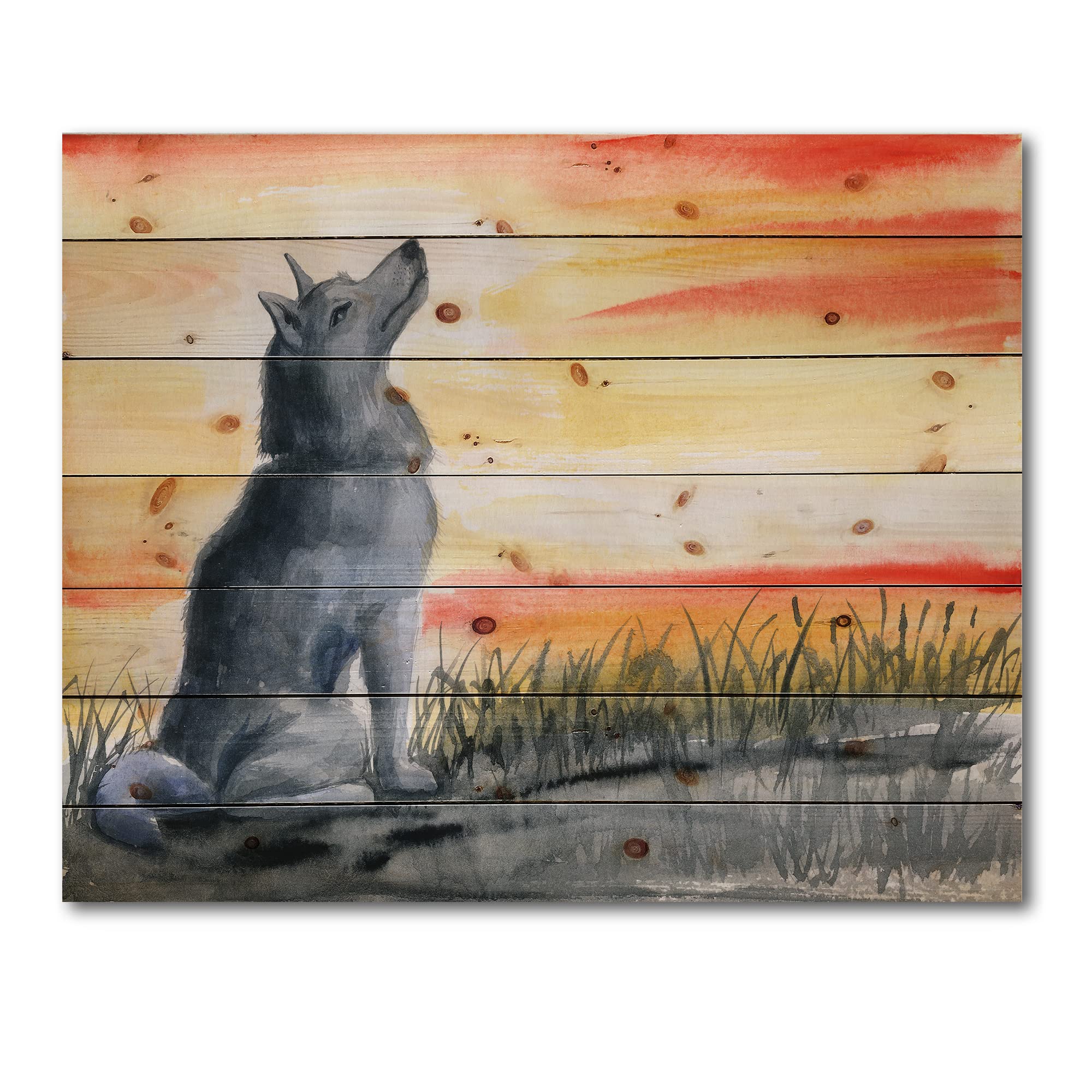 Grey Wolf Howling at Moon Wood Wall Art - Handmade Pine Wood Decor with Nature Inspired Animal Print - Perfect for Cabin, Living Room, or Office Wall Decor