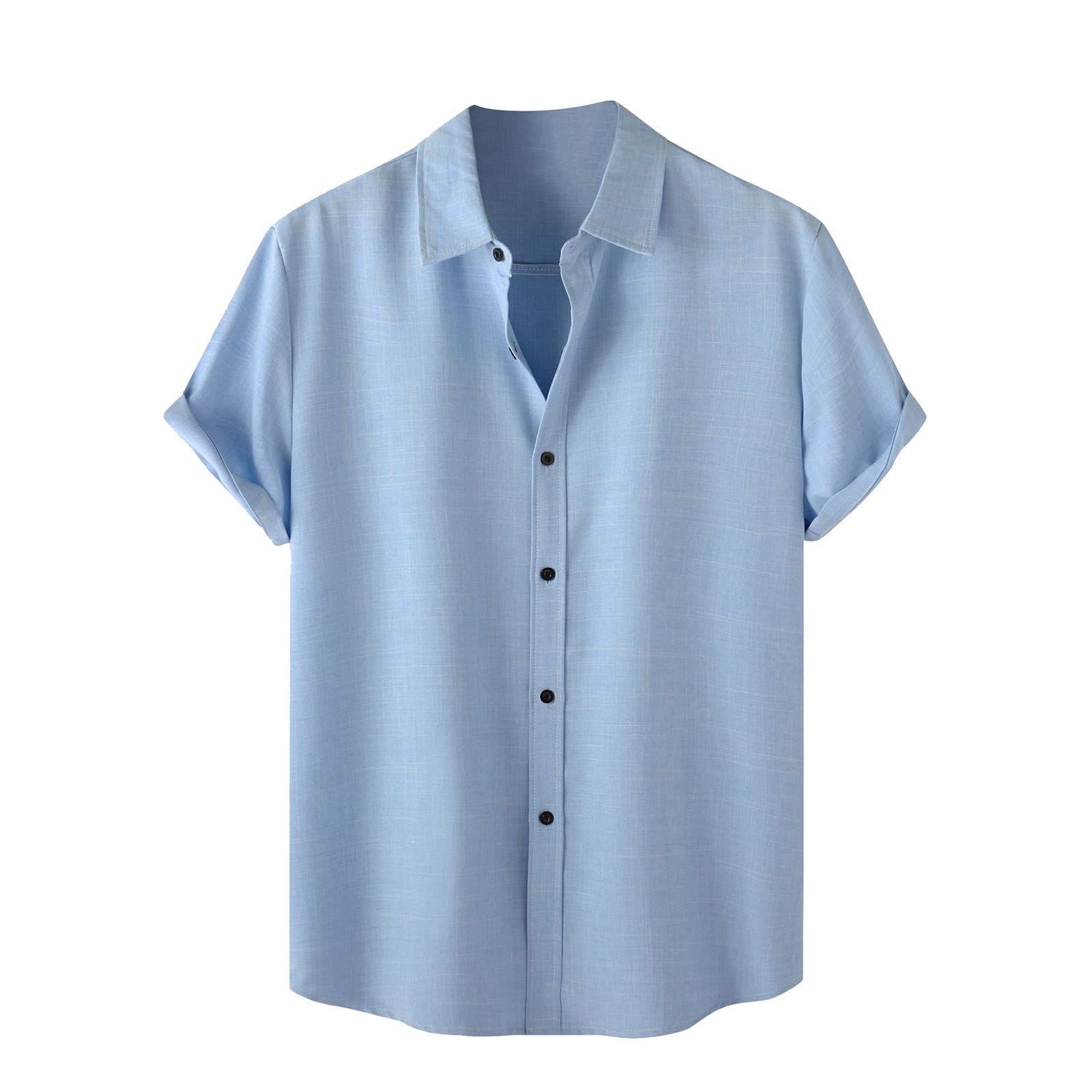 Ymosrh Men's Casual Linen Short Sleeve Shirt - Solid Color Loose Fit Button Down Shirt with Turn-Down Collar | Perfect for Summer, Beach, Office & Casual Outings