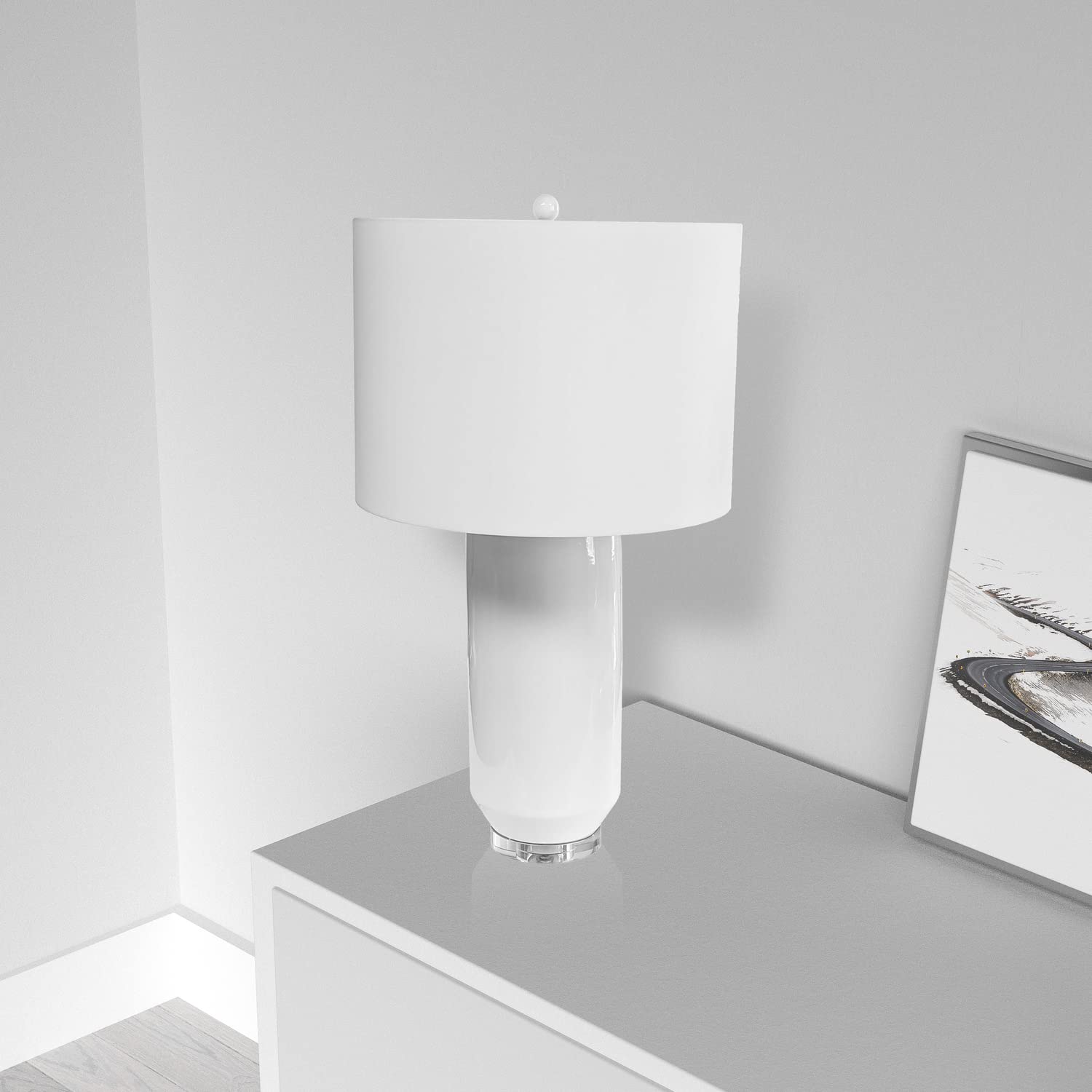 Dainolite 1-Light Gloss White Modern Table Lamp - Perfect for Bedroom Nightstand, Living Room Side Table & Office Desk Lighting