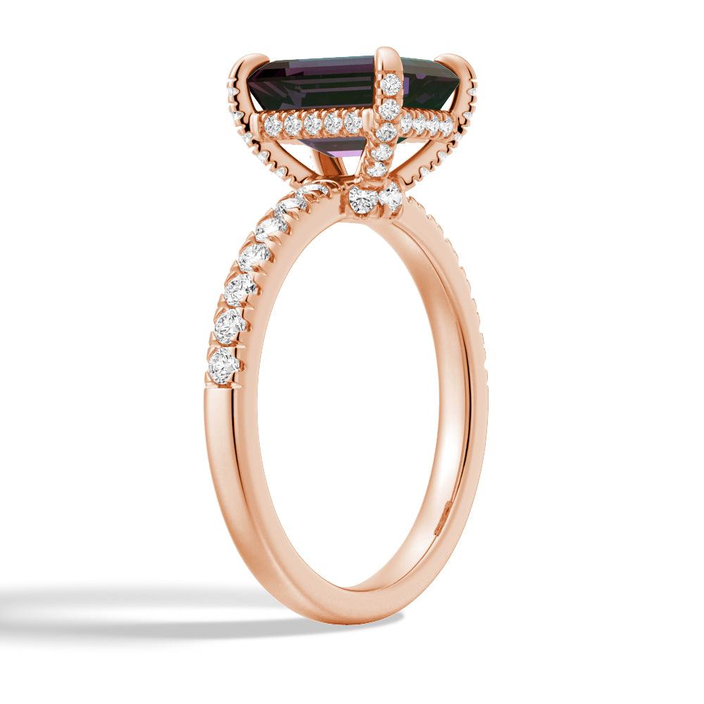 3 CT. Emerald Cut Alexandrite Engagement Ring With Moissanite Hidden Halo - Elegant Wedding Proposal Jewelry for Brides & Anniversaries