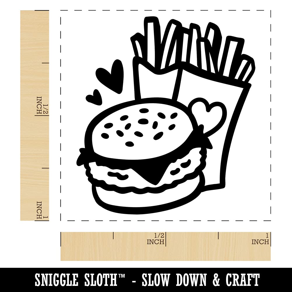 1 Inch Small Black Ink Self-Inking Rubber Stamp for Fast Food - Chicken Burger and Fries Design | Perfect for Restaurant Menus, Order Tickets & Food Packaging