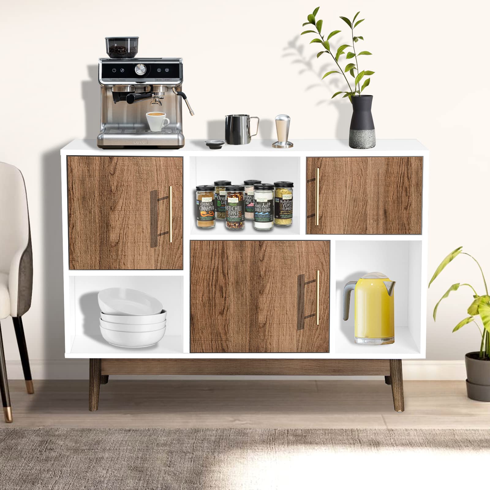 Modern Wood Storage Cabinet - 3 Drawers & 3 Doors Kitchen Sideboard, Coffee Bar Buffet Console for Living Room, Bedroom & Kitchen - Perfect for Organizing Dishes, Linens & Home Decor (Brown)