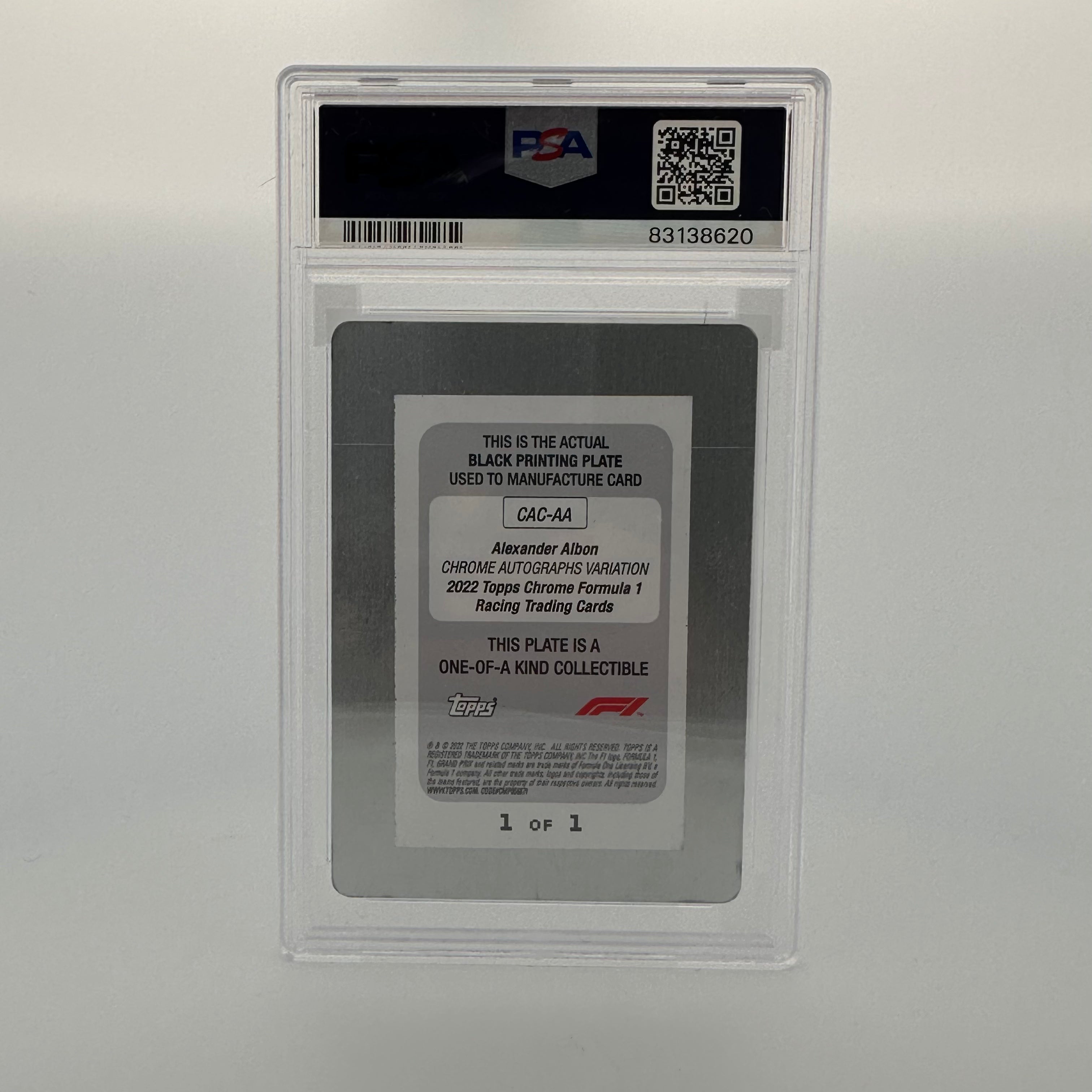 PSA Authentic 1/1 Alexander Albon #CACAA Black Printing Plate Autograph - Rare Collectible for F1 Memorabilia Enthusiasts & Sports Fans