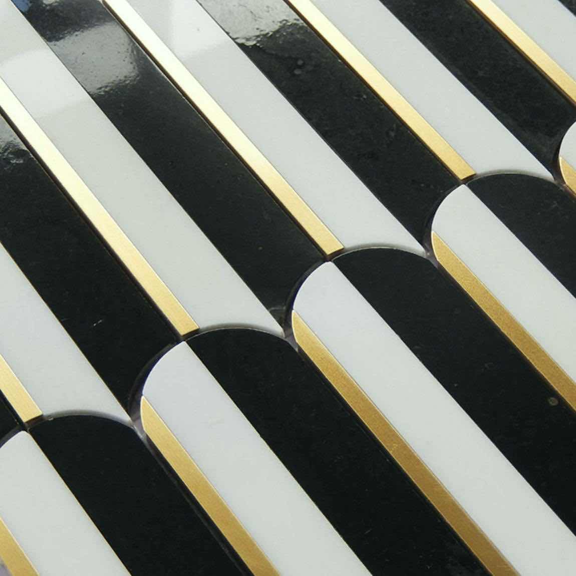 Premium Inlay Brass Gold Marble Mosaic Tile - Roman Style Luxury Floor & Wall Decor for Bathroom, Kitchen Backsplash, and Living Room Accent