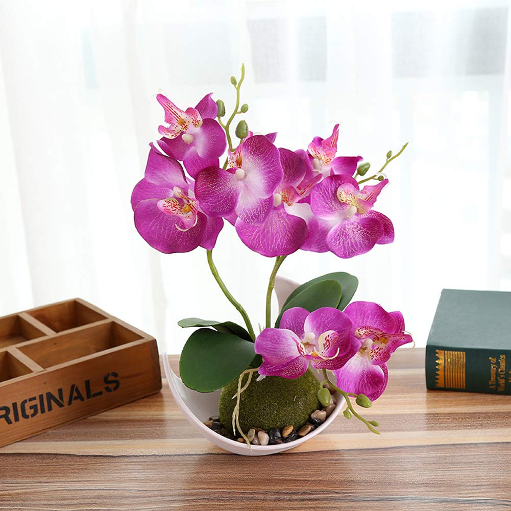 Artificial Orchid Bonsai Fake Flowers with Vase - Realistic Phalaenopsis Simulation Plant for Home, Office, Indoor & Outdoor Decor (1 Pack, Purple) - Perfect for Table Centerpieces, Wedding Decorations & Housewarming Gifts
