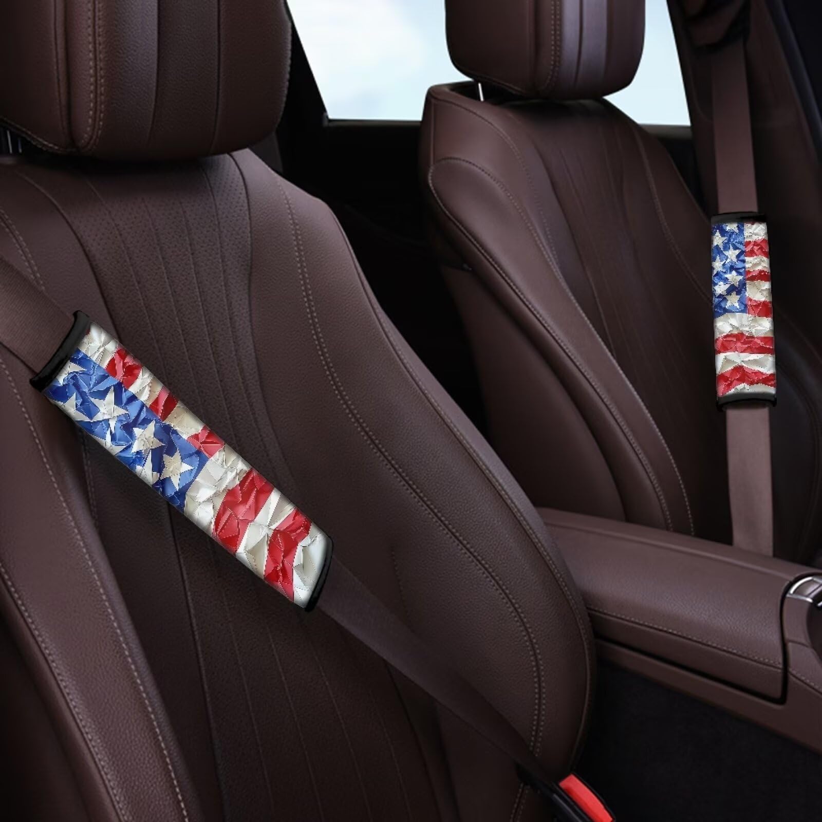 American Flag Car Seat Belt Pads Cover - 2 Pcs Set Shoulder Strap Protectors for Comfort & Safety | Durable Seat Belt Covers for Cars, Trucks & SUVs | Perfect for Road Trips, Commuting & Patriotic Decor