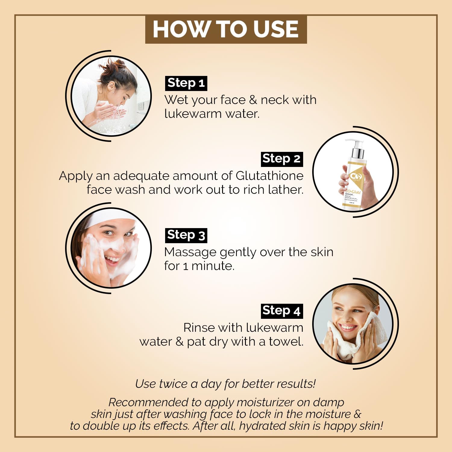 CO LUXURY Exfoliating Glutathione Face Wash with Vitamin C & E, Kojic Acid - Anti-Pigmentation, Skin Brightening, Oil Control & Hydrating Cleanser for Tan Removal (100ml) | Perfect for Daily Skincare Routine & Sun-Damaged Skin Repair